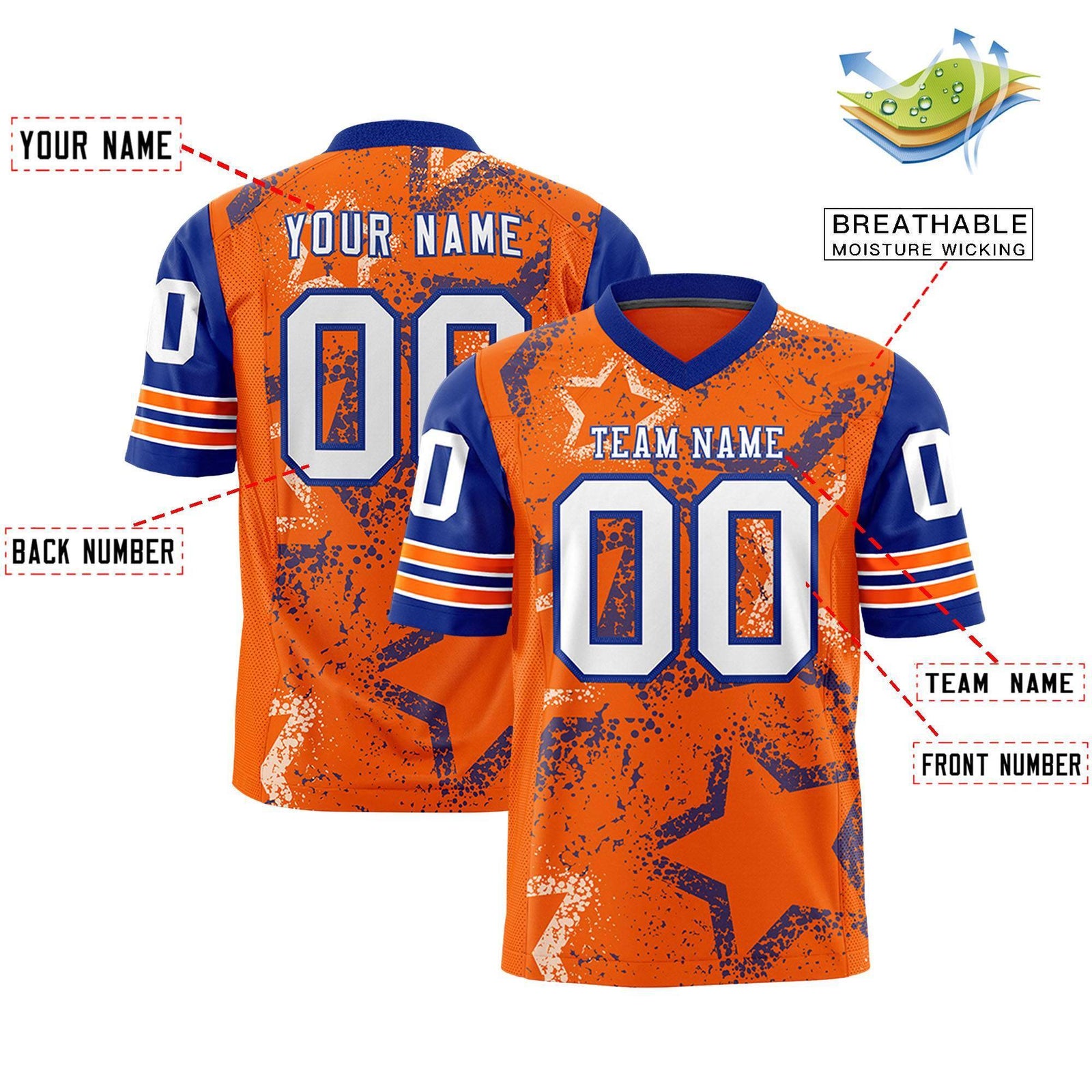 Custom Orange Kelly Green-White Personalized Star Pattern Design Authentic Football Jersey