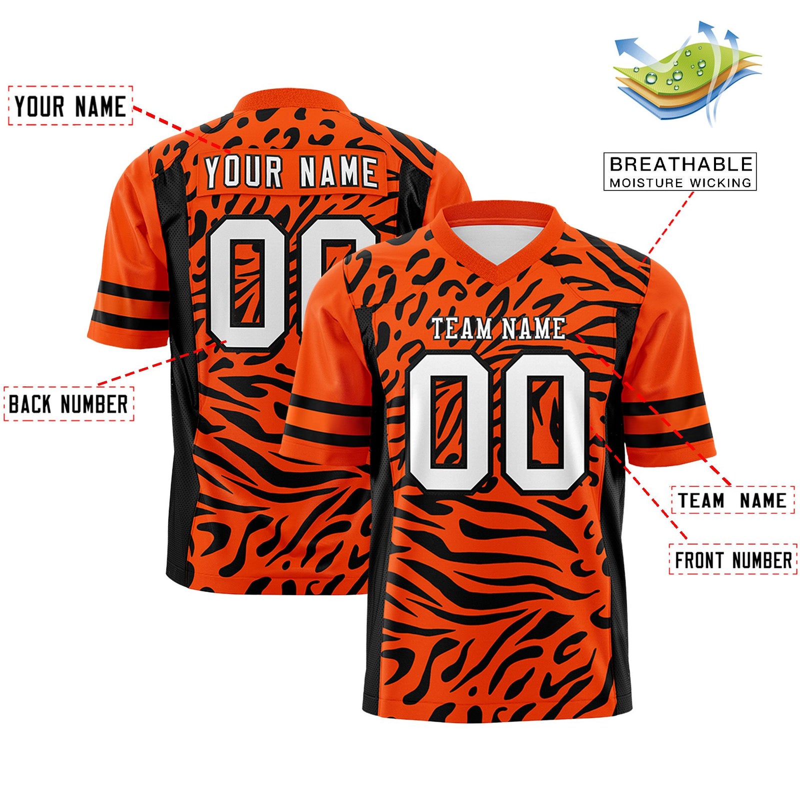 Custom Orange White-Black Personalized Zebra Stripes Pattern Authentic Football Jersey