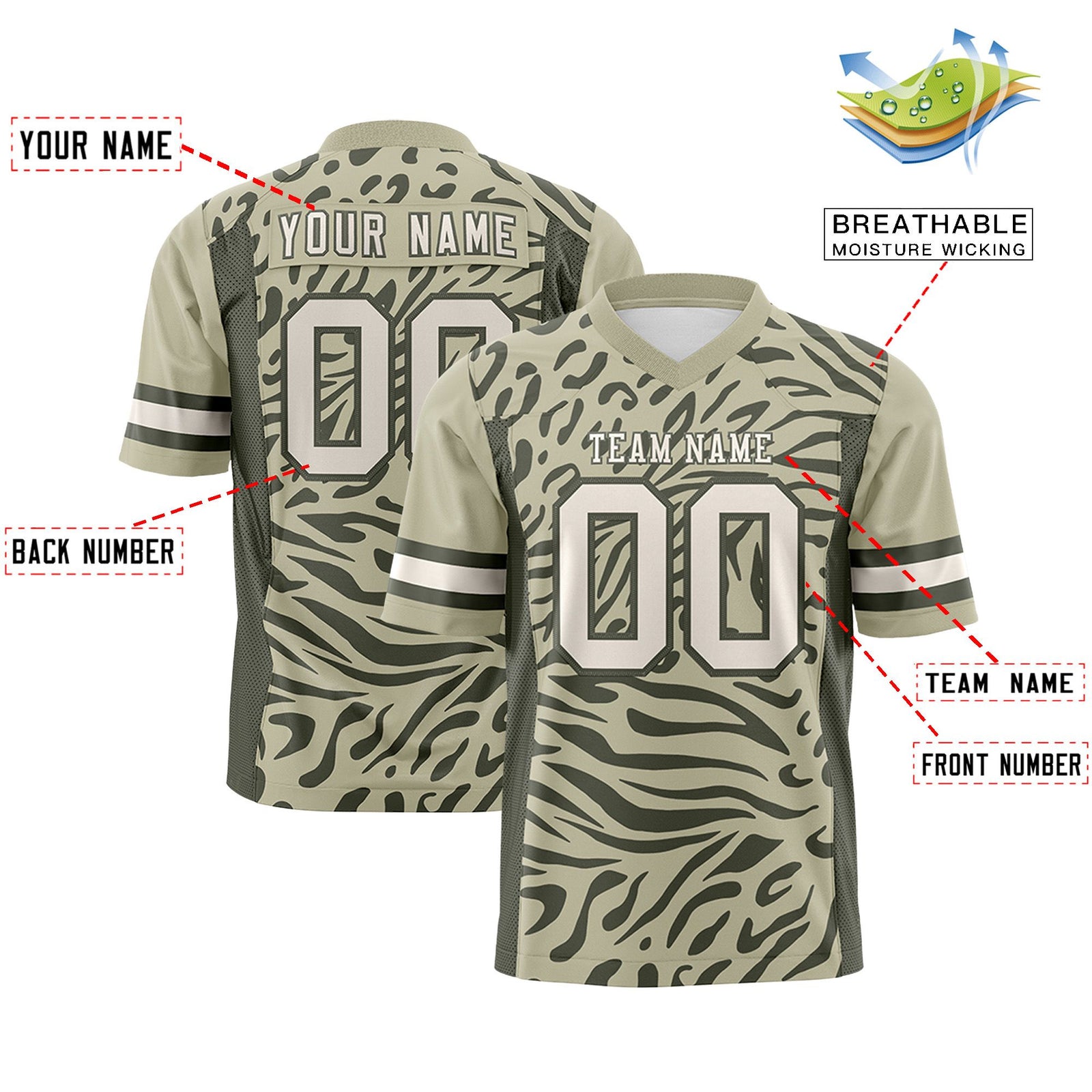 Custom Brown Cream-Olive Personalized Zebra Stripes Pattern Authentic Football Jersey