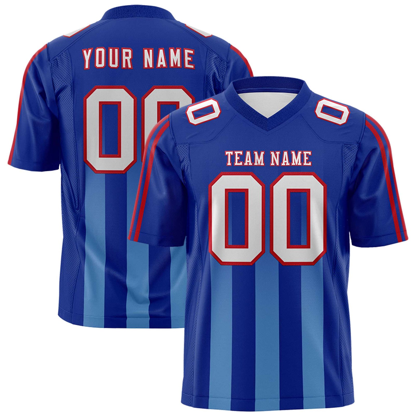 Custom Royal Powder Blue Vertical Fine Stripe Gradient Fashion Personalized Team Football Jersey