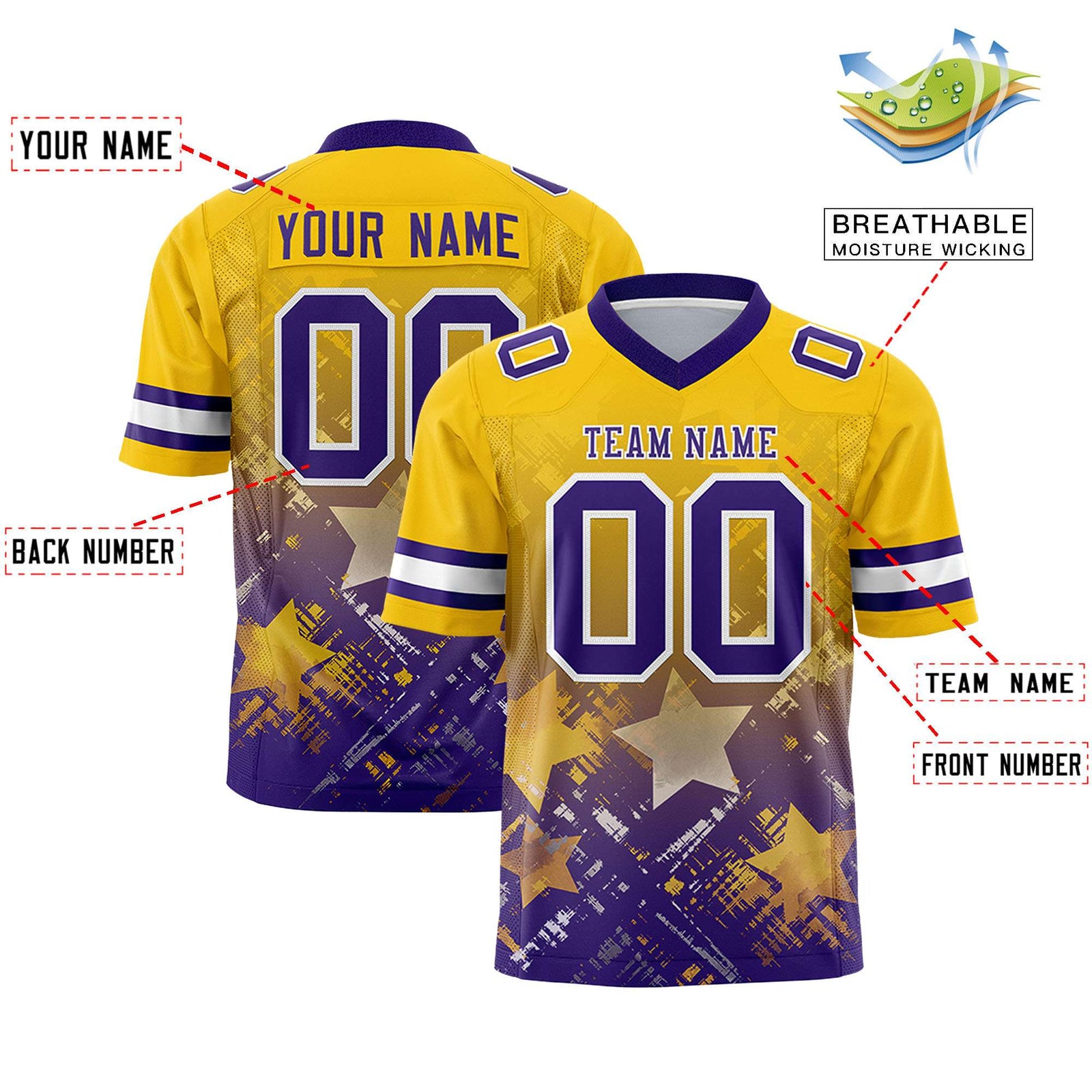 Custom Gold and Purple Customize Flag Football Jersey - 7v7 Uniform| KXKSHOP