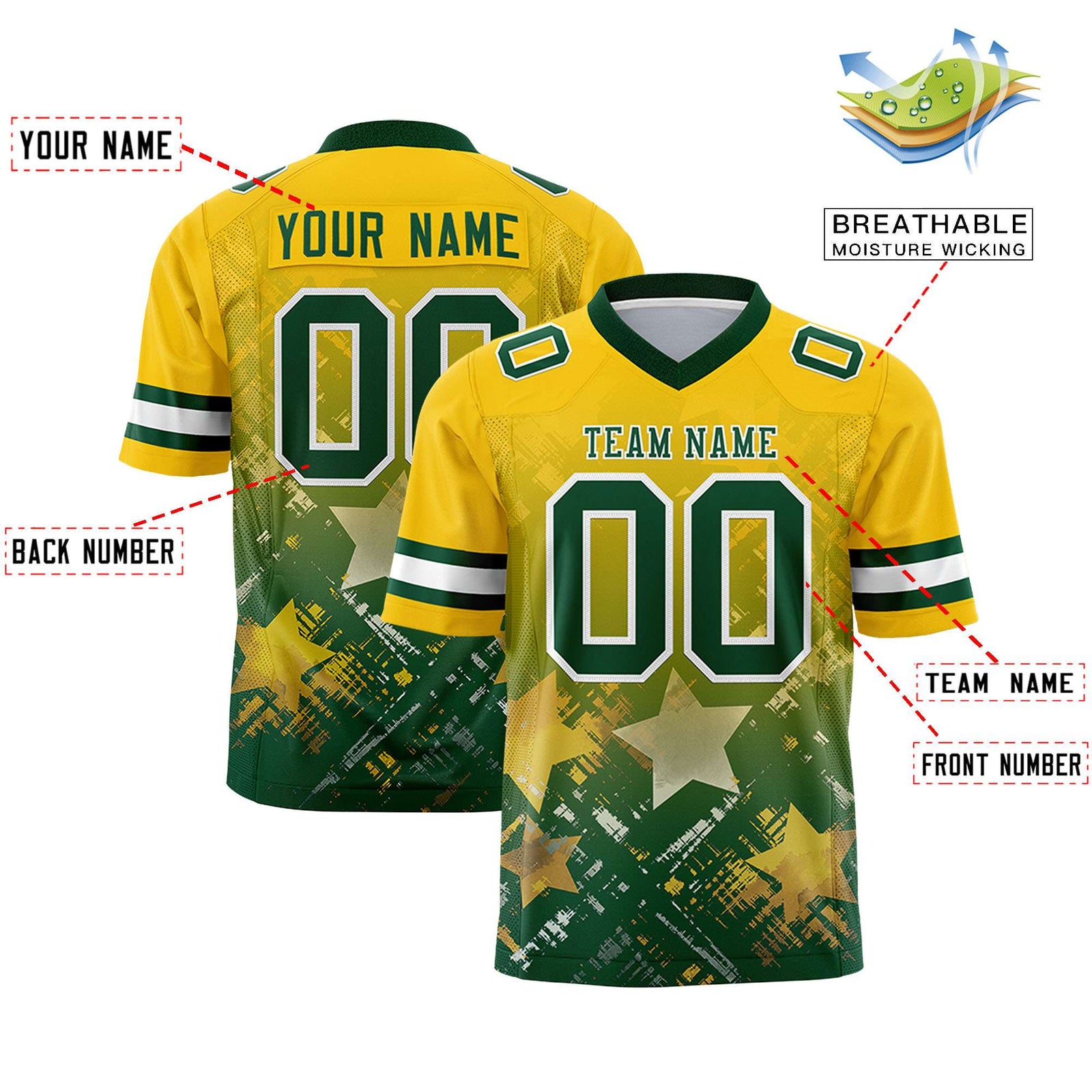 Custom Gold and Green Customize Flag Football Jersey - 7v7 Uniform| KXKSHOP