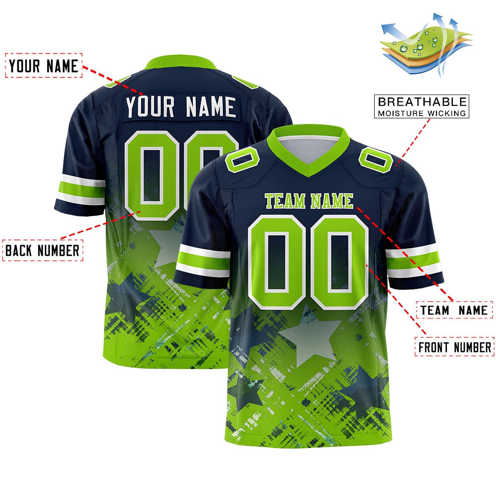 Custom Navy and Neon Green Customize Flag Football Jersey - 7v7 Uniform| KXKSHOP