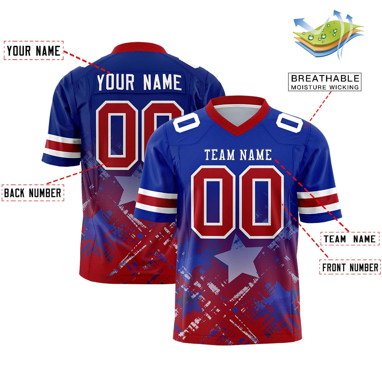Custom Royal and Red Customize Flag Football Jersey - 7v7 Uniform| KXKSHOP