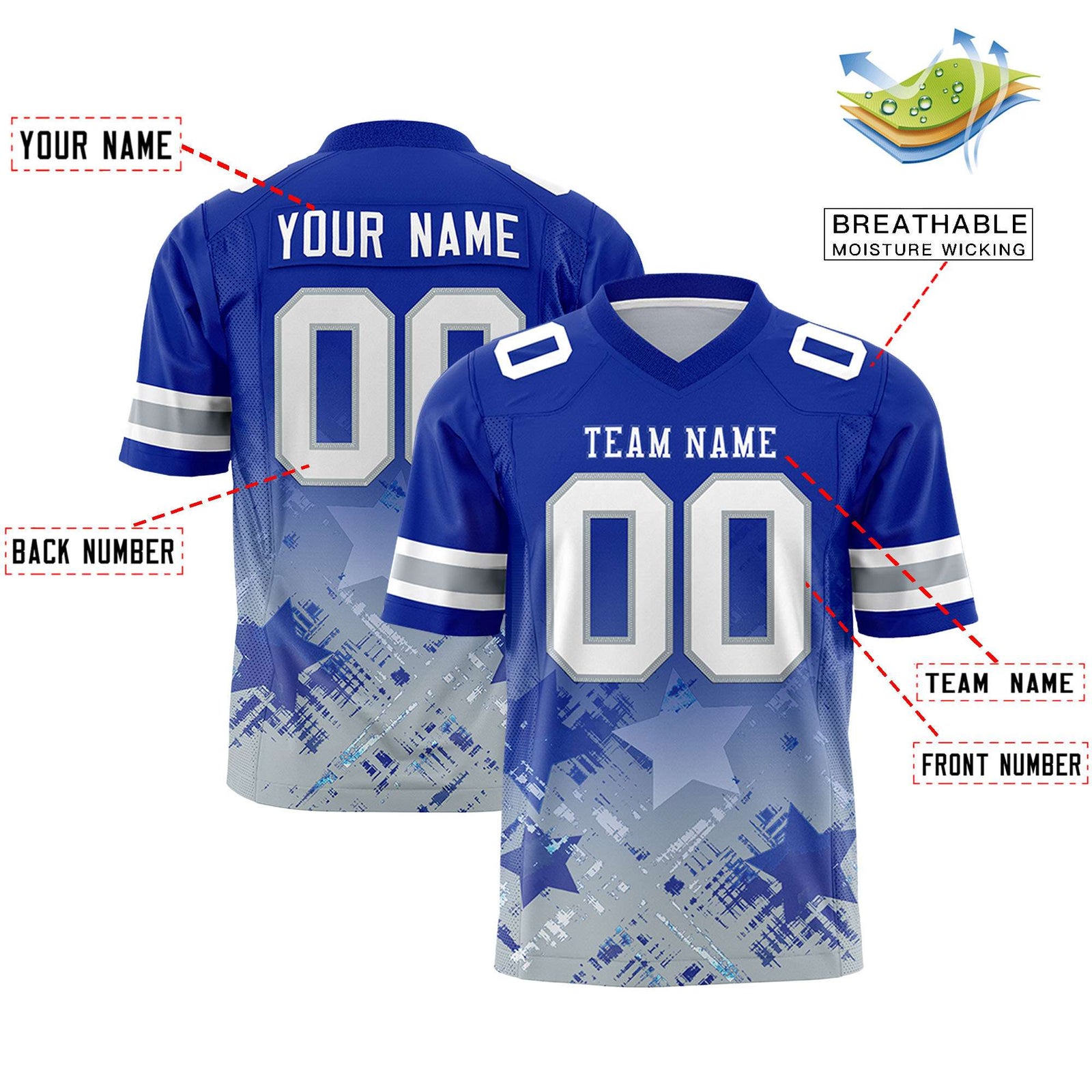 Custom Royal and Royal Customize Flag Football Jersey - 7v7 Uniform| KXKSHOP