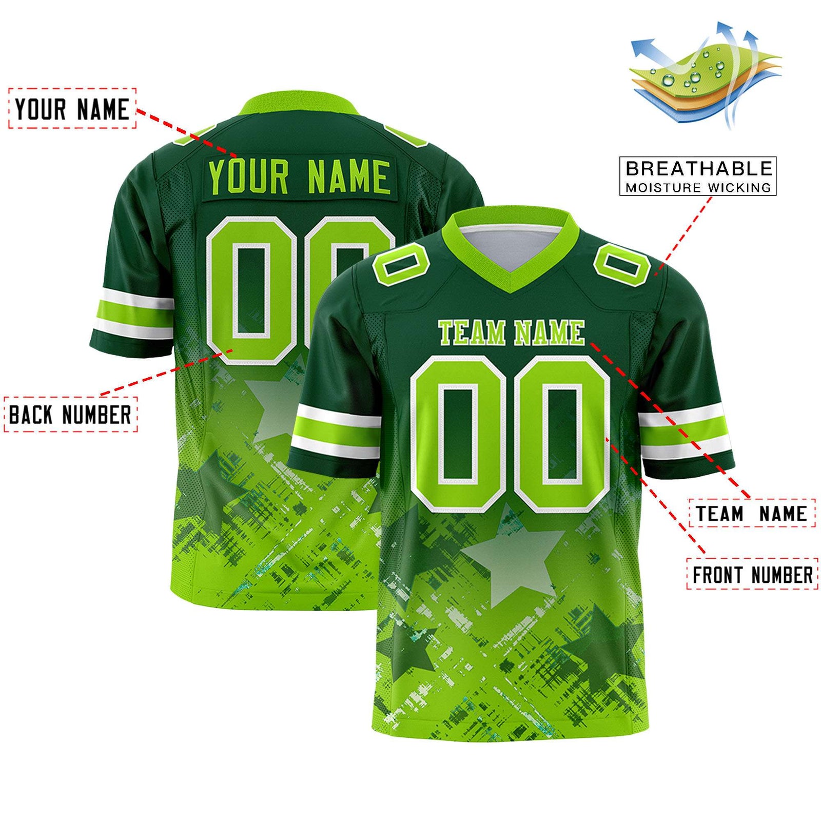Custom Green and Neon Green Customize Flag Football Jersey - 7v7 Uniform| KXKSHOP