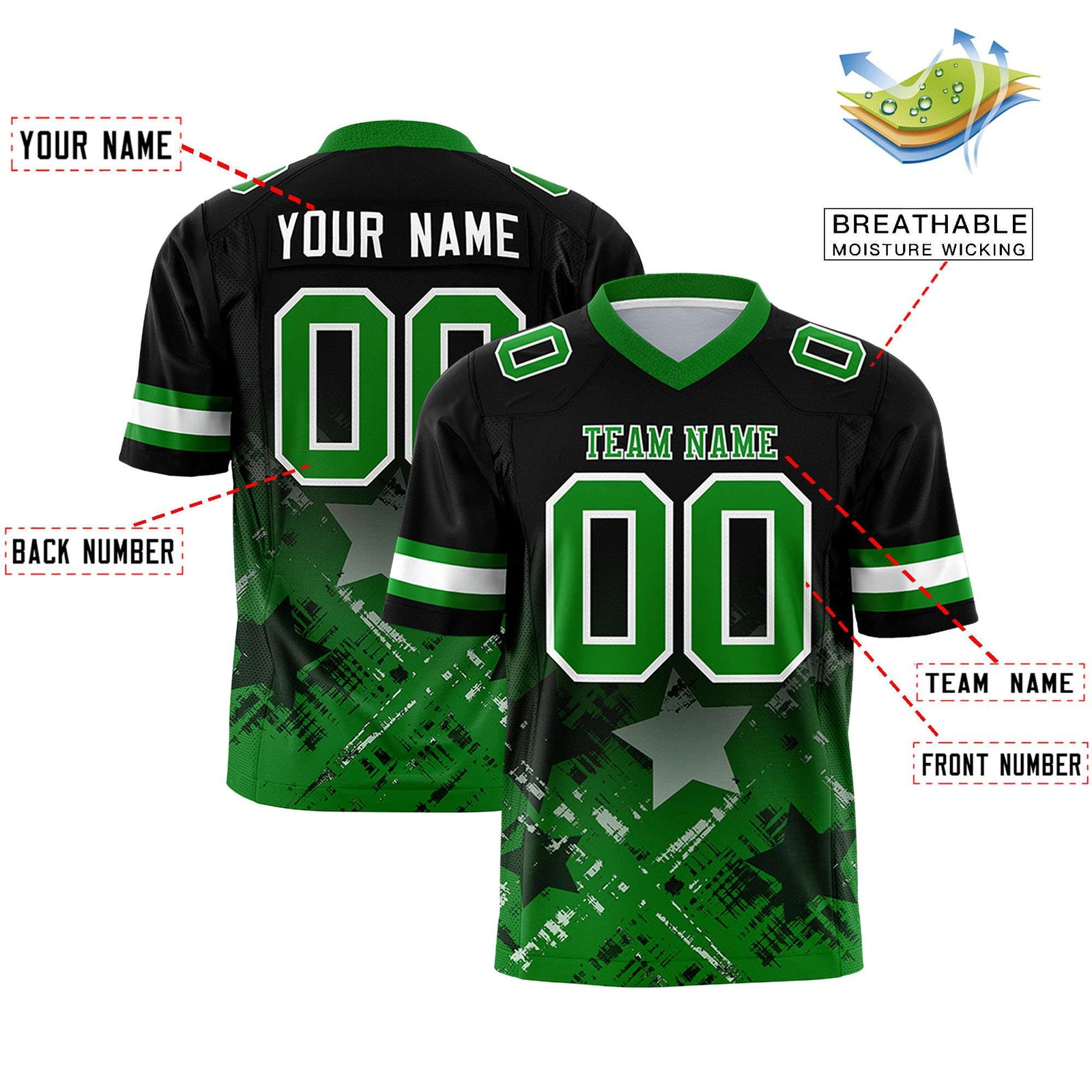 Custom Black and Kelly Green Customize Flag Football Jersey - 7v7 Uniform| KXKSHOP