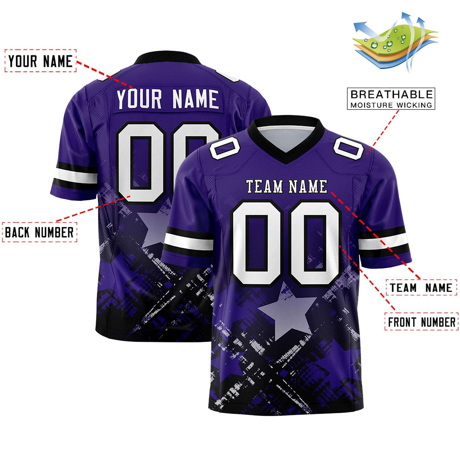 Custom Purple and Black Customize Flag Football Jersey - 7v7 Uniform| KXKSHOP