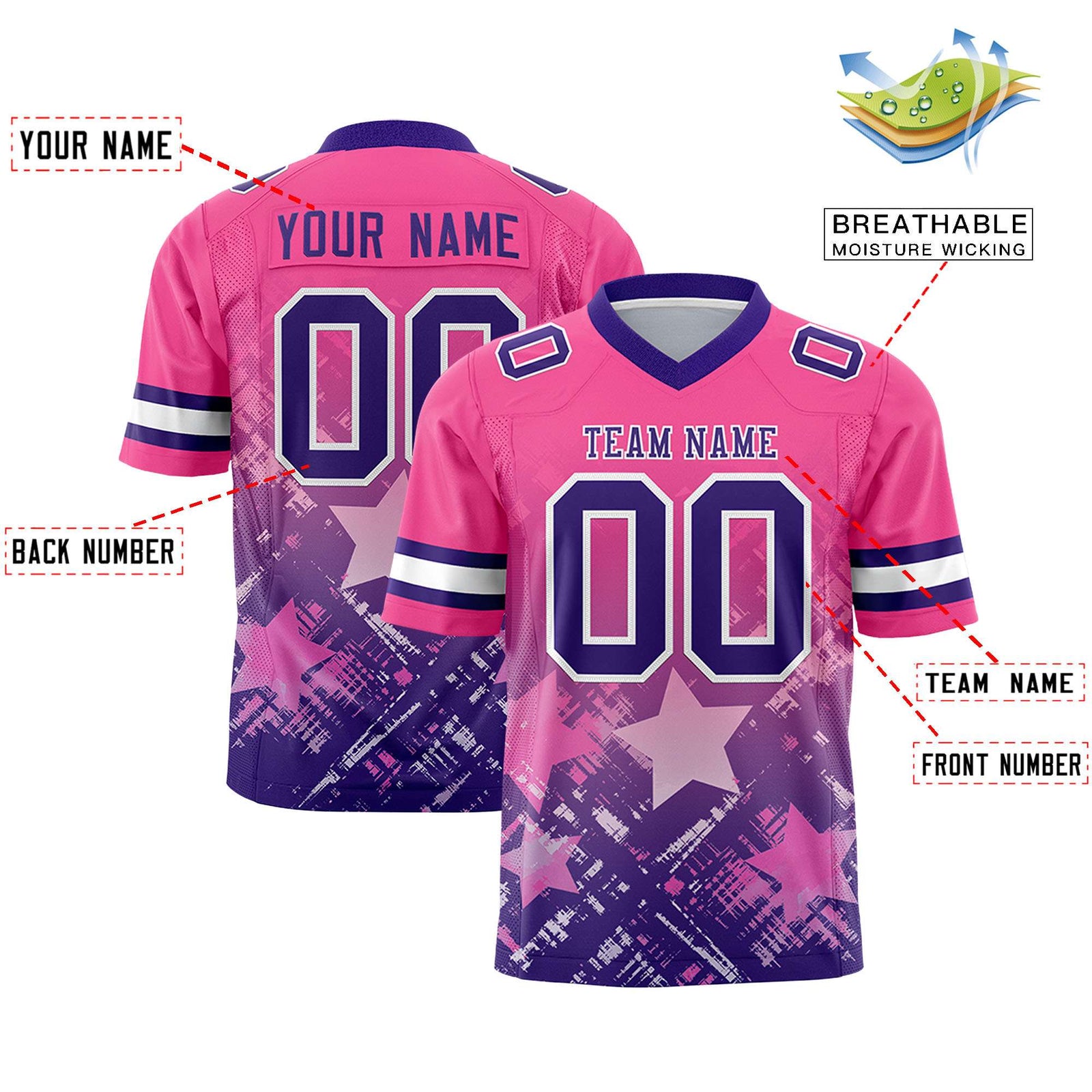 Custom Pink and Purple Customize Flag Football Jersey - 7v7 Uniform| KXKSHOP