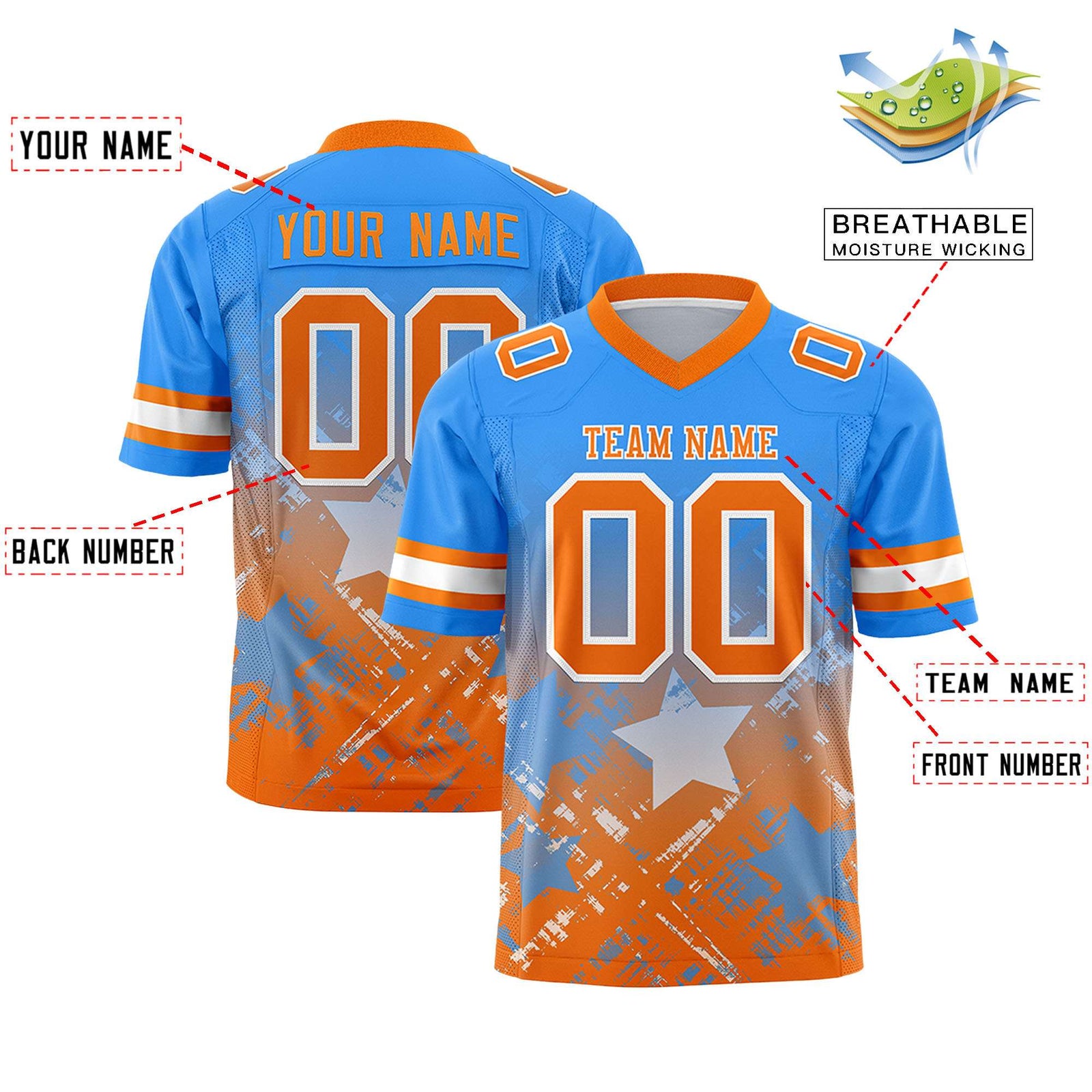 Custom Light Blue and Orange Customize Flag Football Jersey - 7v7 Uniform| KXKSHOP