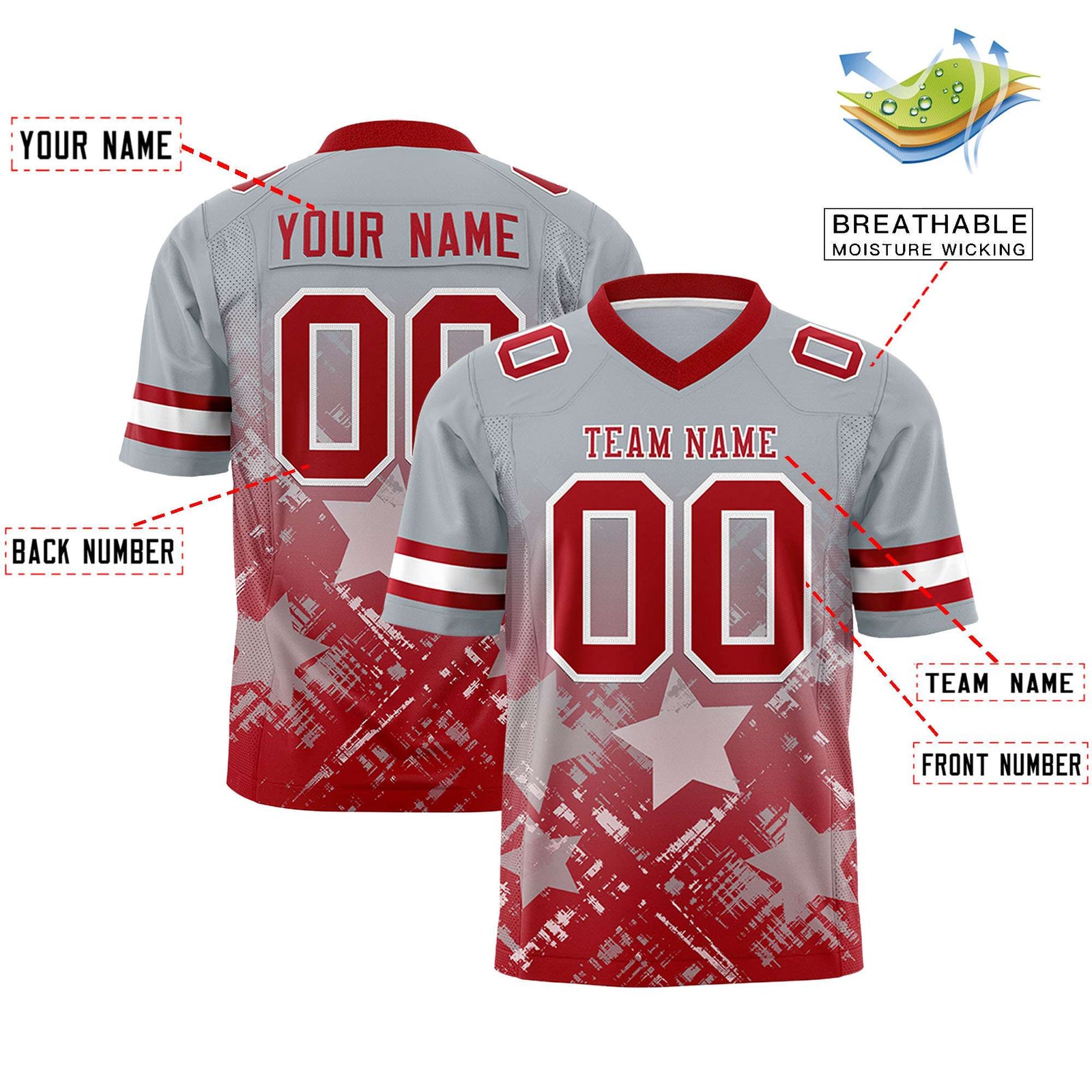Custom Grey and Red Customize Flag Football Jersey - 7v7 Uniform| KXKSHOP
