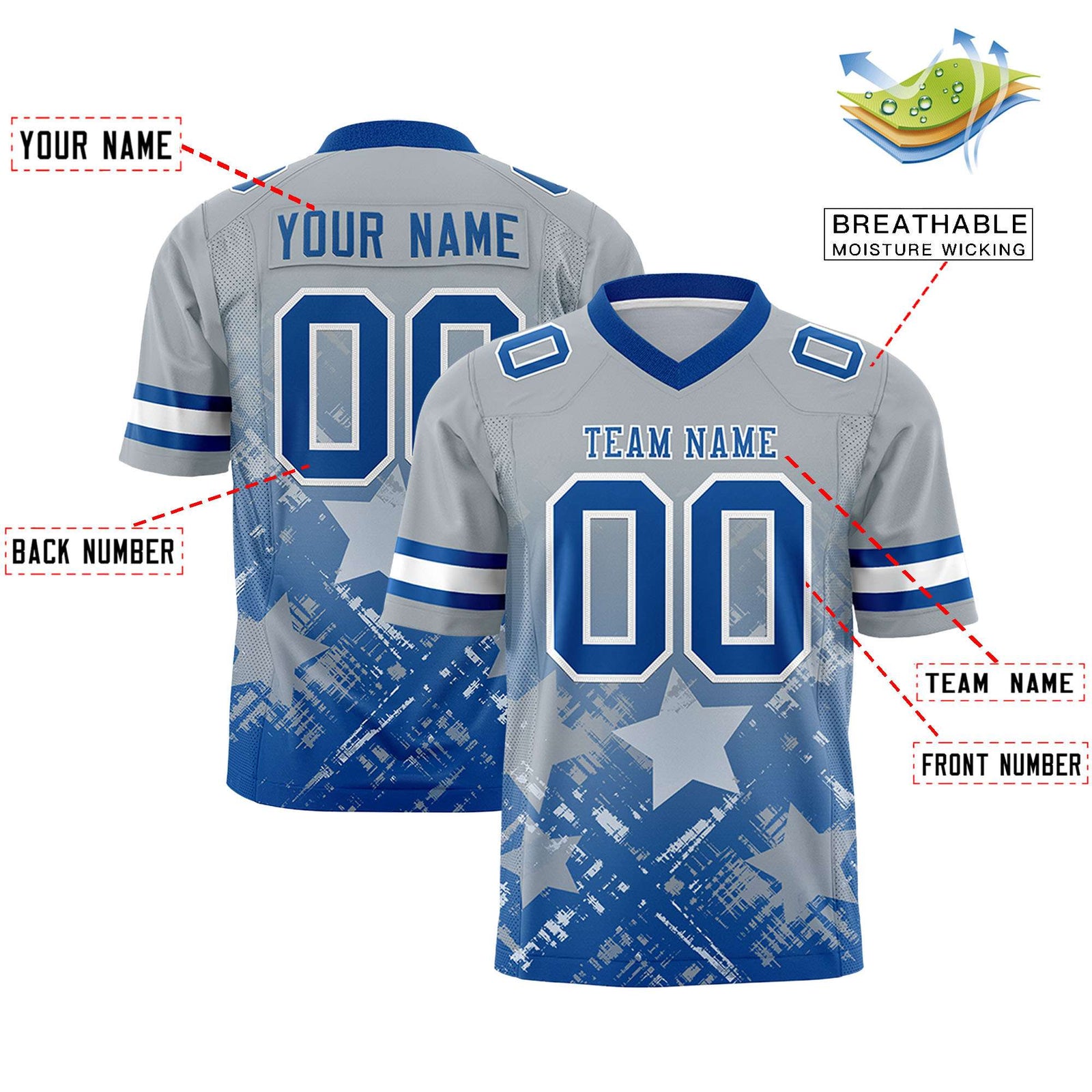 Custom Grey and Royal Customize Flag Football Jersey - 7v7 Uniform| KXKSHOP