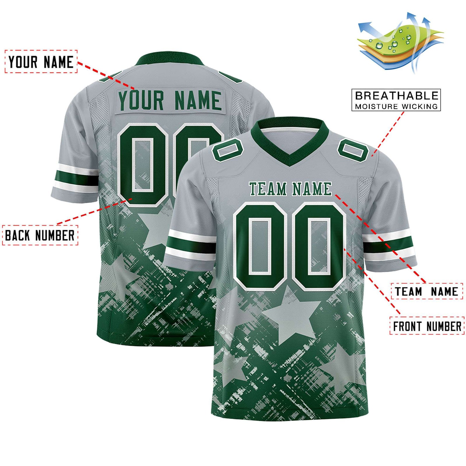 Custom Grey and Green Customize Flag Football Jersey - 7v7 Uniform| KXKSHOP