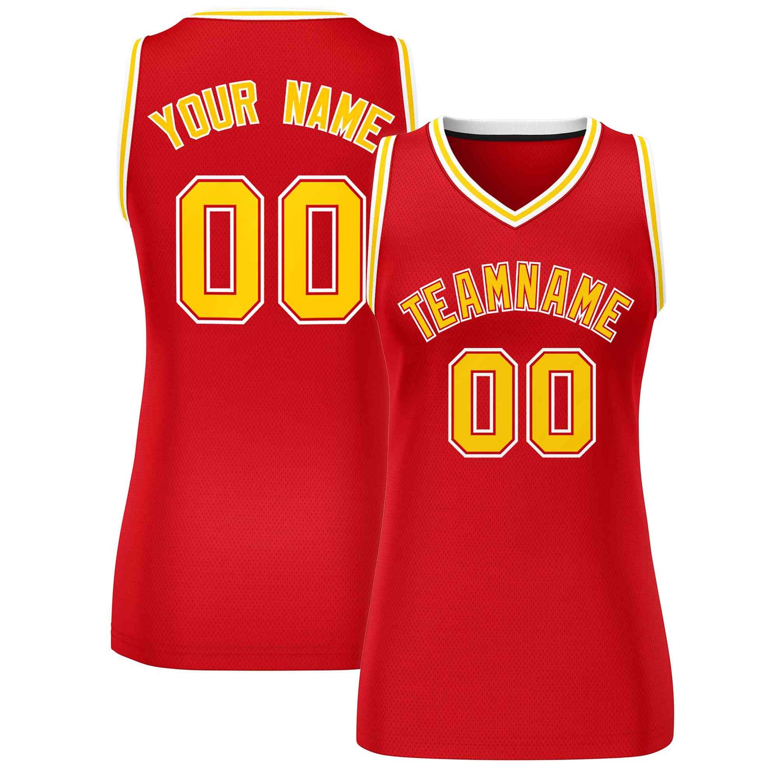 Custom Red Gold-White Classic Tops Mesh Basketball Jersey for Women