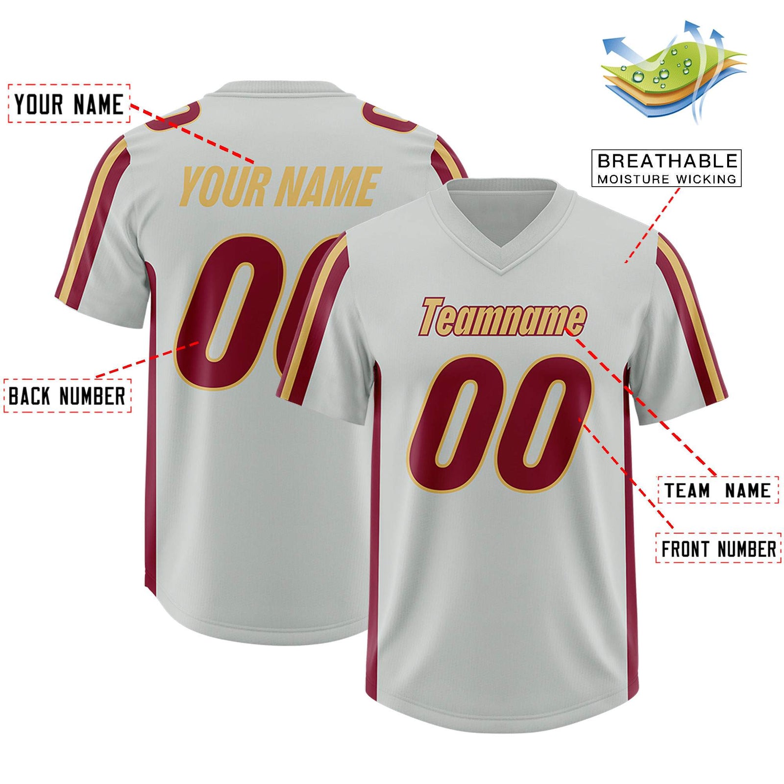 Custom Gray Crimson and Old Gold Side Stripe Pattern Authentic Football Jersey