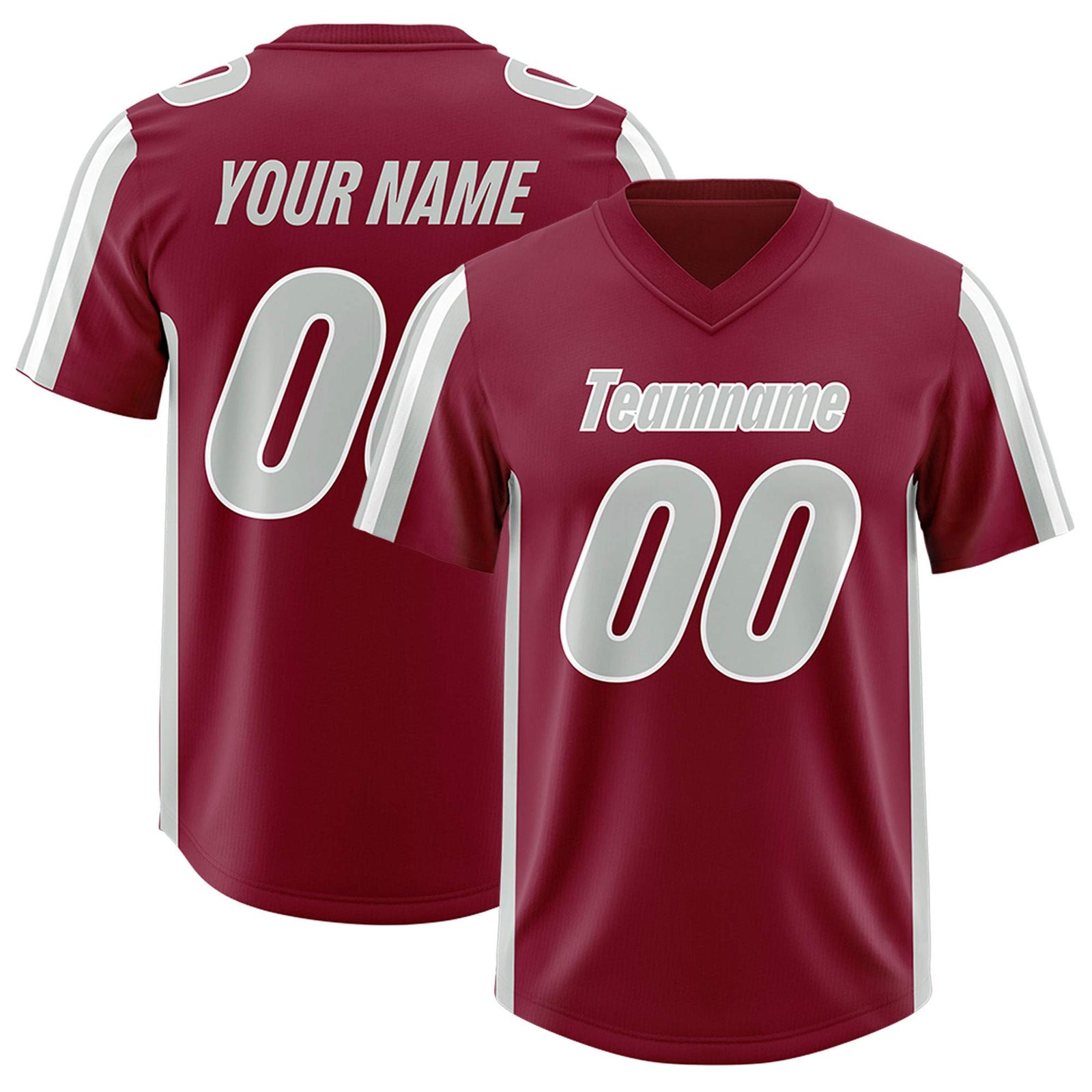 Custom Cardinal Gray and White Side Stripe Pattern Authentic Football Jersey
