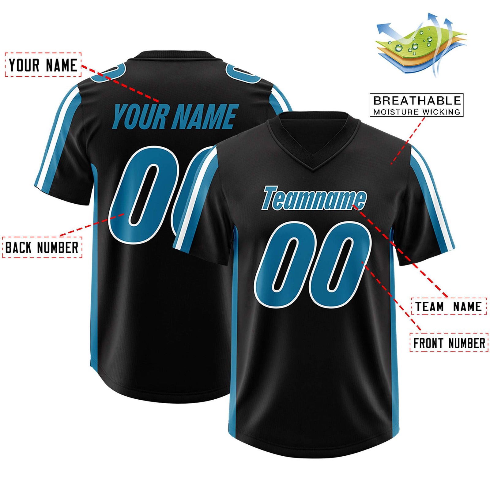 Custom Black Panther Blue and White Side Stripe Pattern Authentic Football Jersey