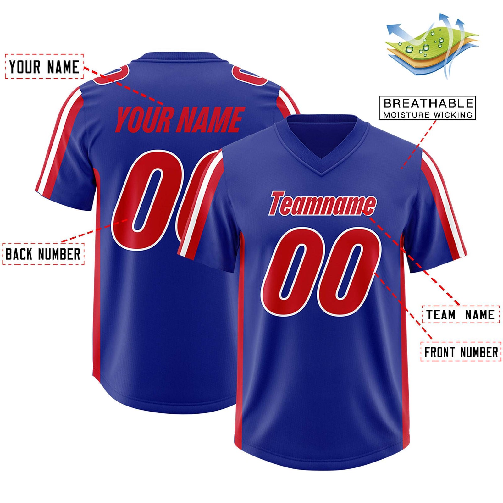 Custom Royal Red and White Side Stripe Pattern Authentic Football Jersey