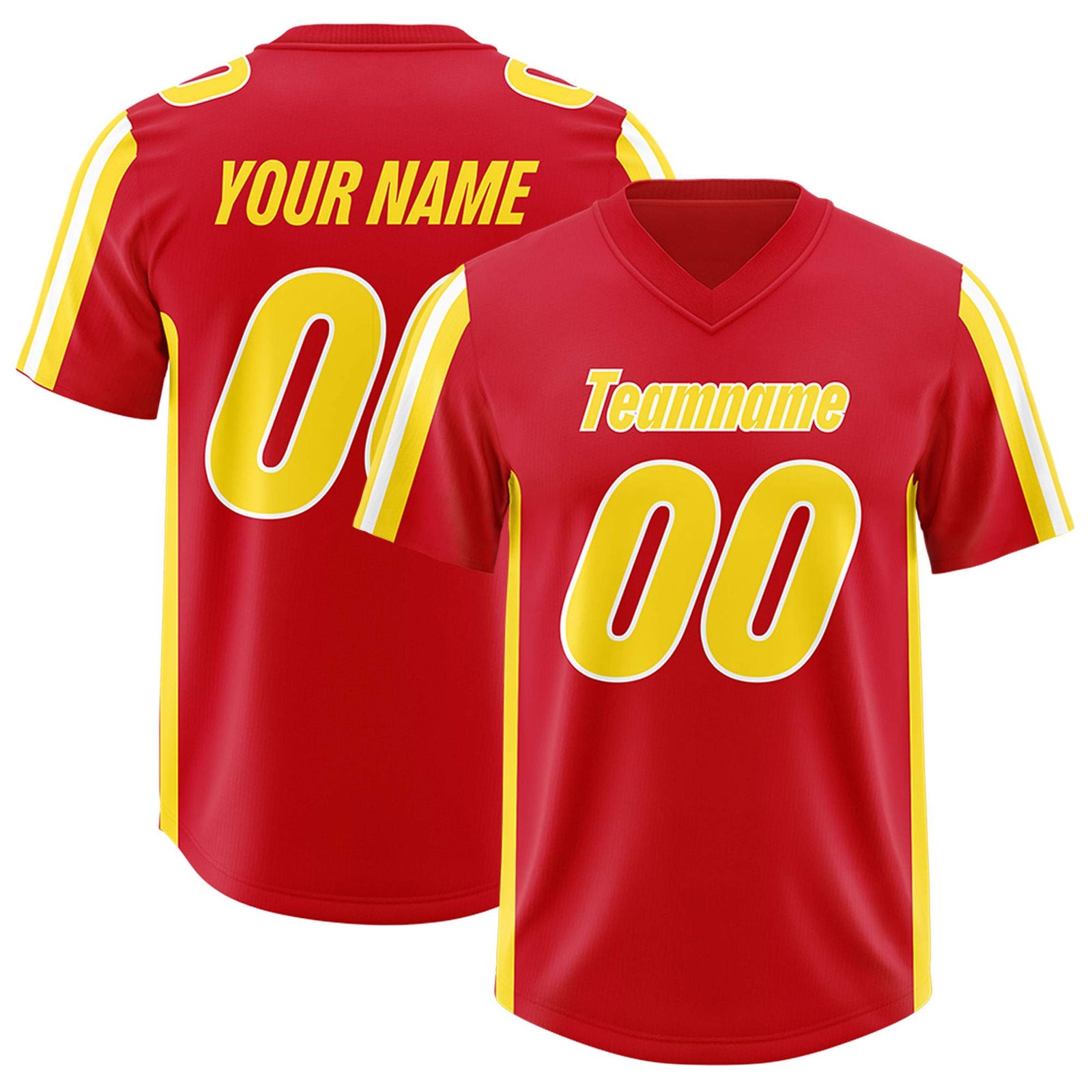 Custom Red Gold and White Side Stripe Pattern Authentic Football Jersey