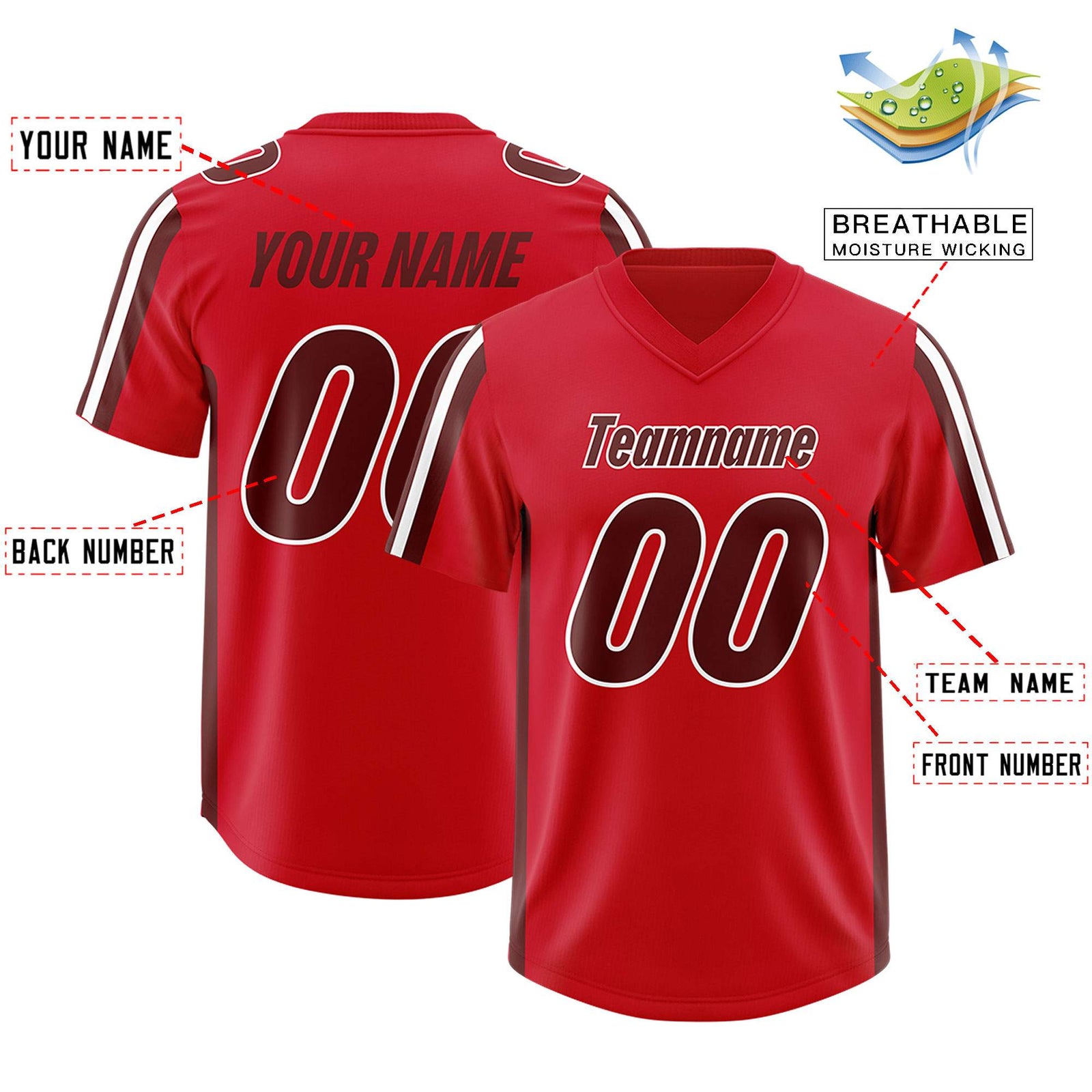 Custom Red Cardinal and White Side Stripe Pattern Authentic Football Jersey