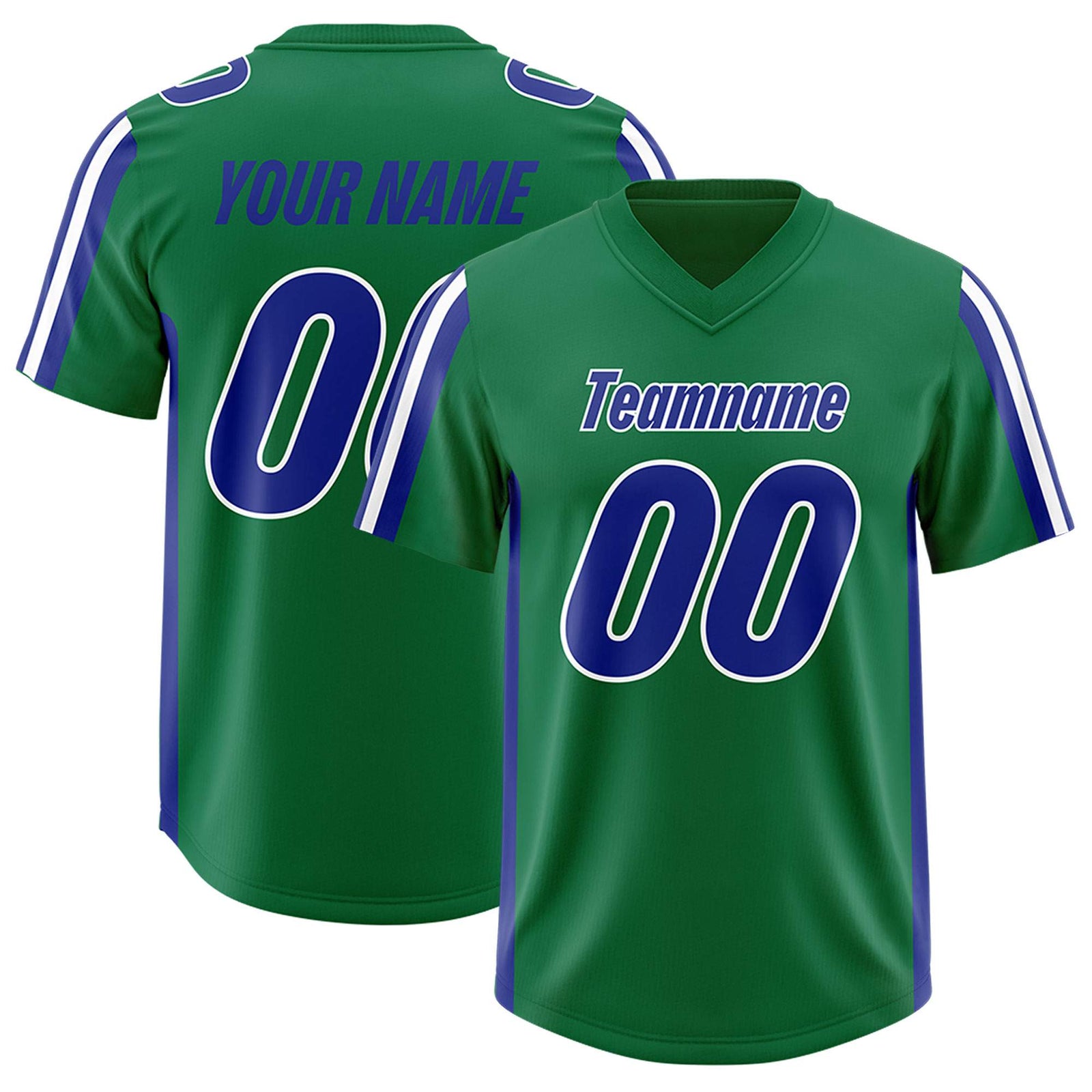 Custom Kelly Green Royal and White Side Stripe Pattern Authentic Football Jersey