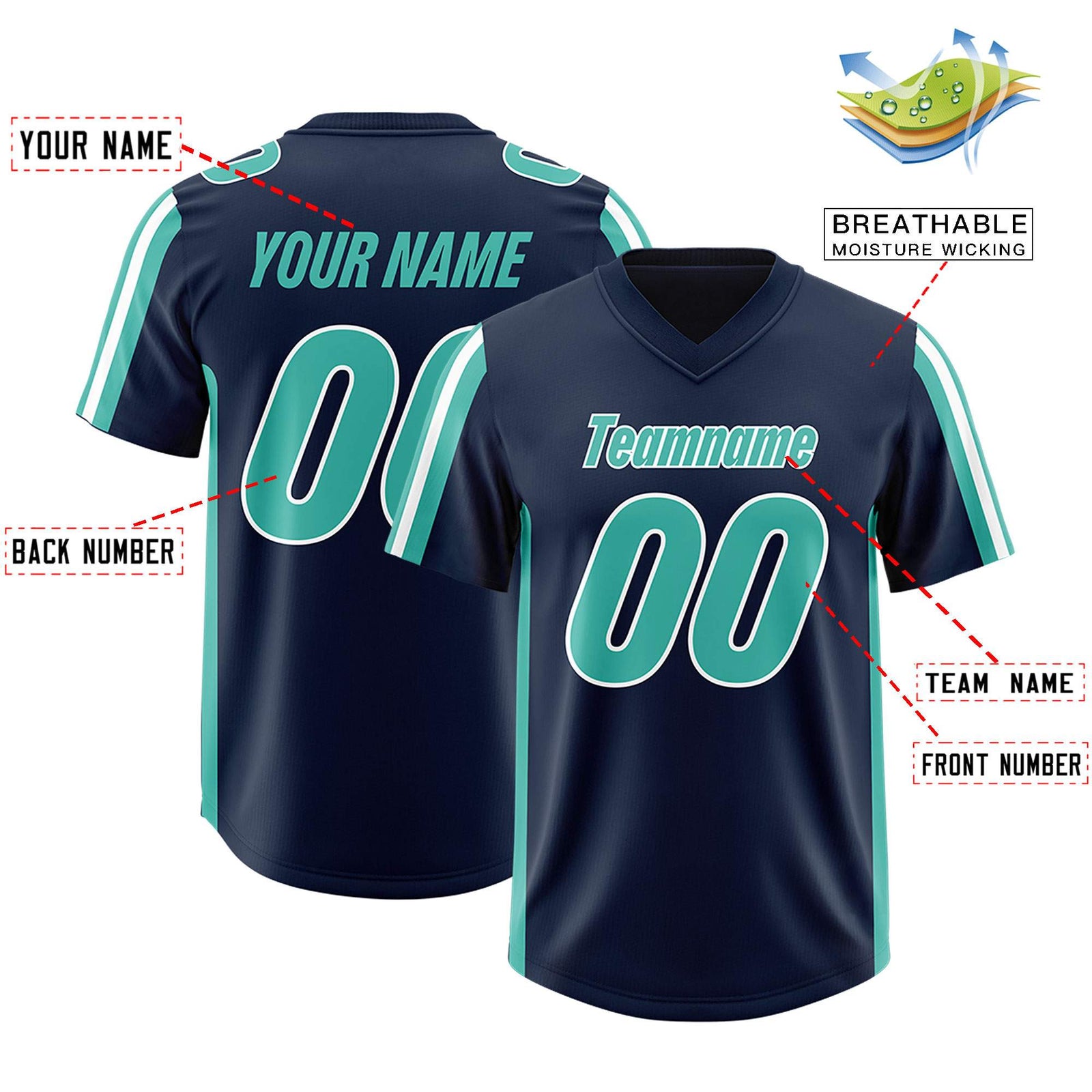 Custom Navy Bright Green and White Side Stripe Pattern Authentic Football Jersey