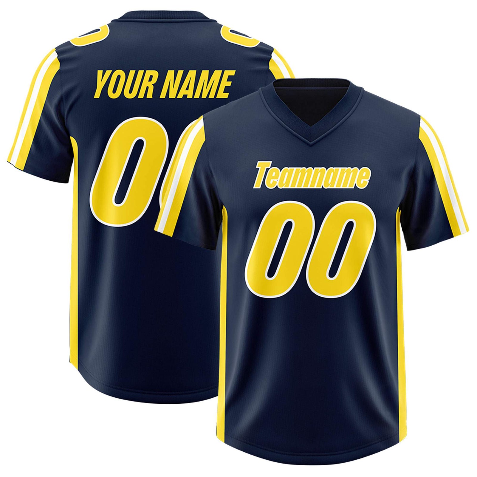 Custom Navy Gold and White Side Stripe Pattern Authentic Football Jersey