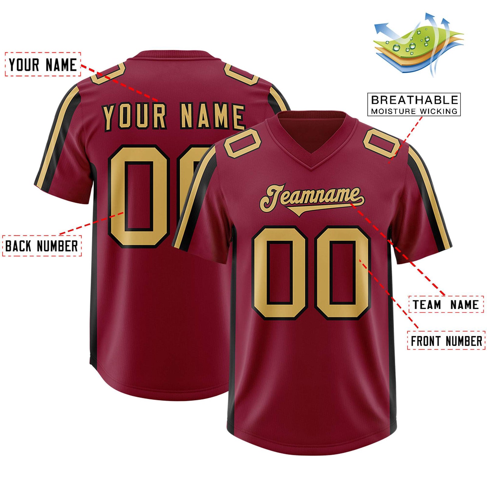 Custom Cardinal Black and White Side Stripe Pattern Authentic Football Jersey