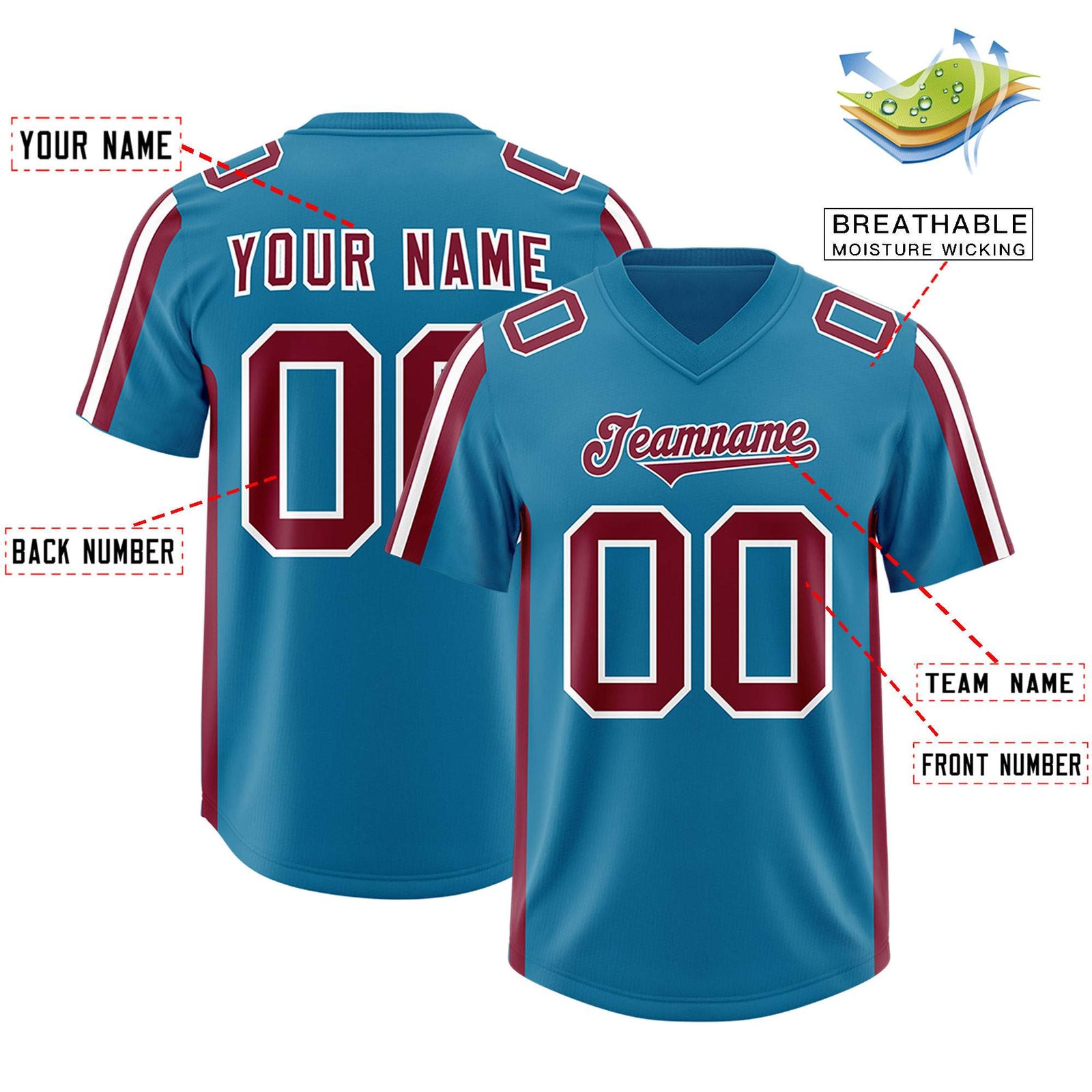 Custom Royal Cardinal and White Side Stripe Pattern Authentic Football Jersey