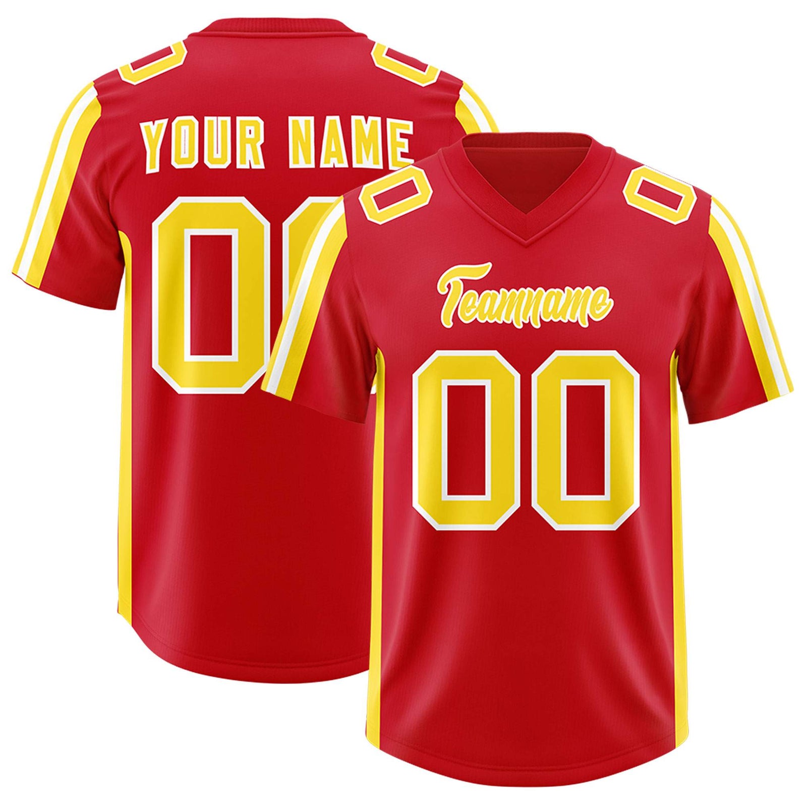Custom Red Gold and White Side Stripe Pattern Authentic Football Jersey