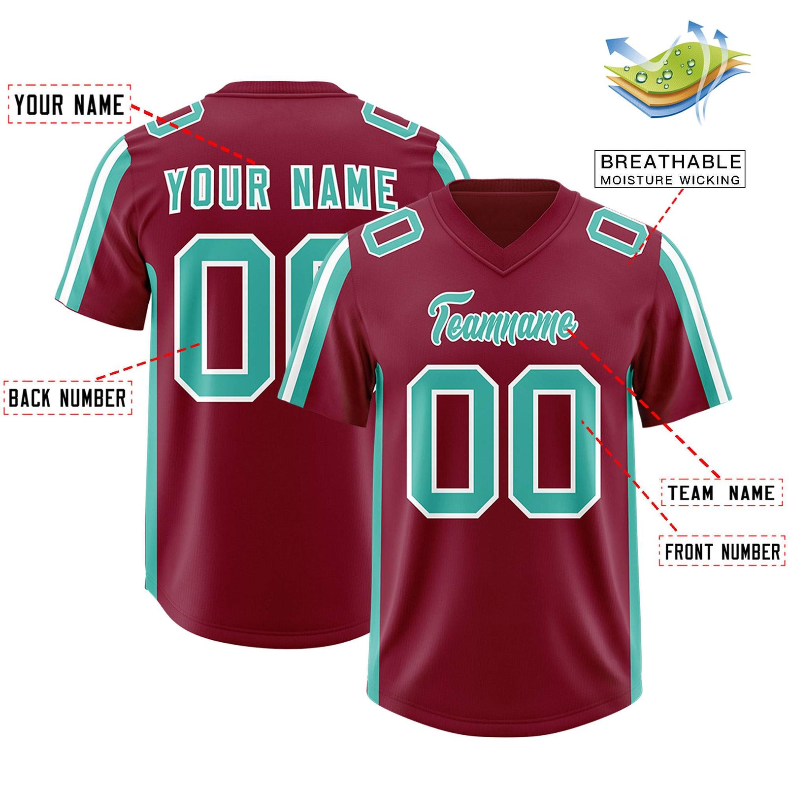 Custom Crimson Bright Green and White Side Stripe Pattern Authentic Football Jersey