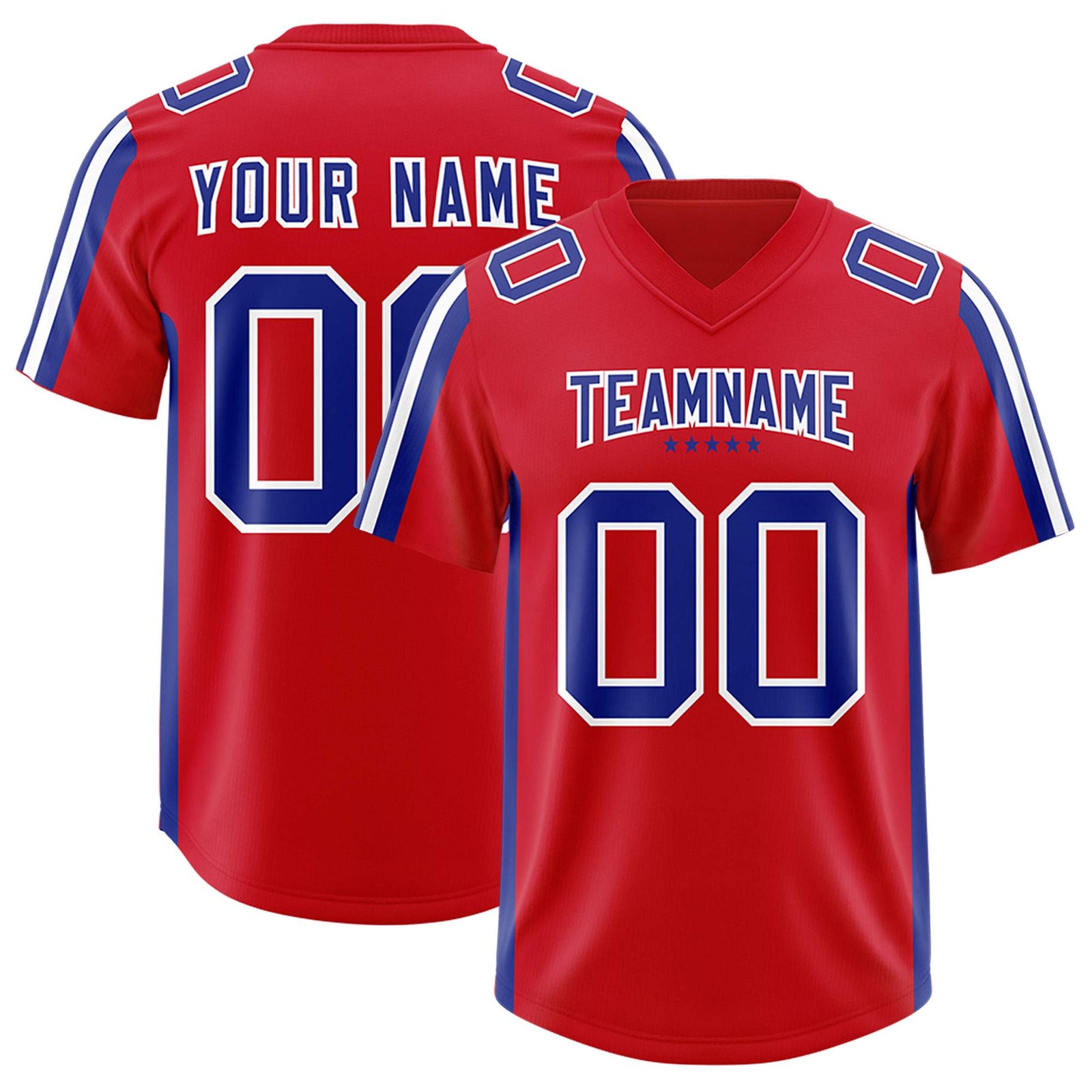Custom Red Royal and White Side Stripe Pattern Authentic Football Jersey