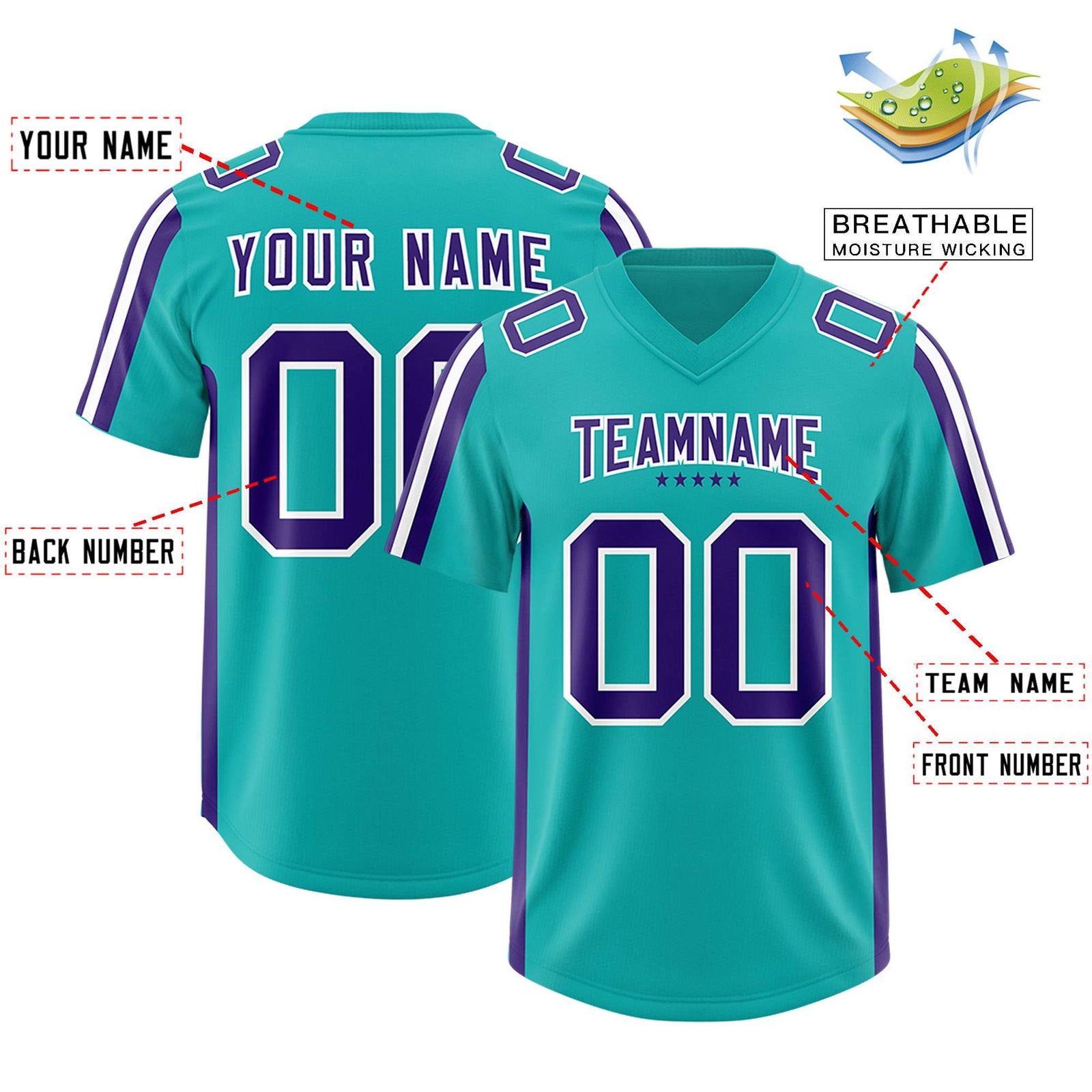 Custom Aqua Purple and White Side Stripe Pattern Authentic Football Jersey