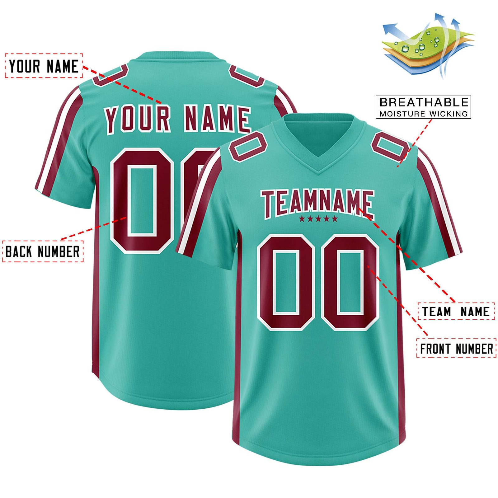 Custom Bright Green Crimson and White Side Stripe Pattern Authentic Football Jersey