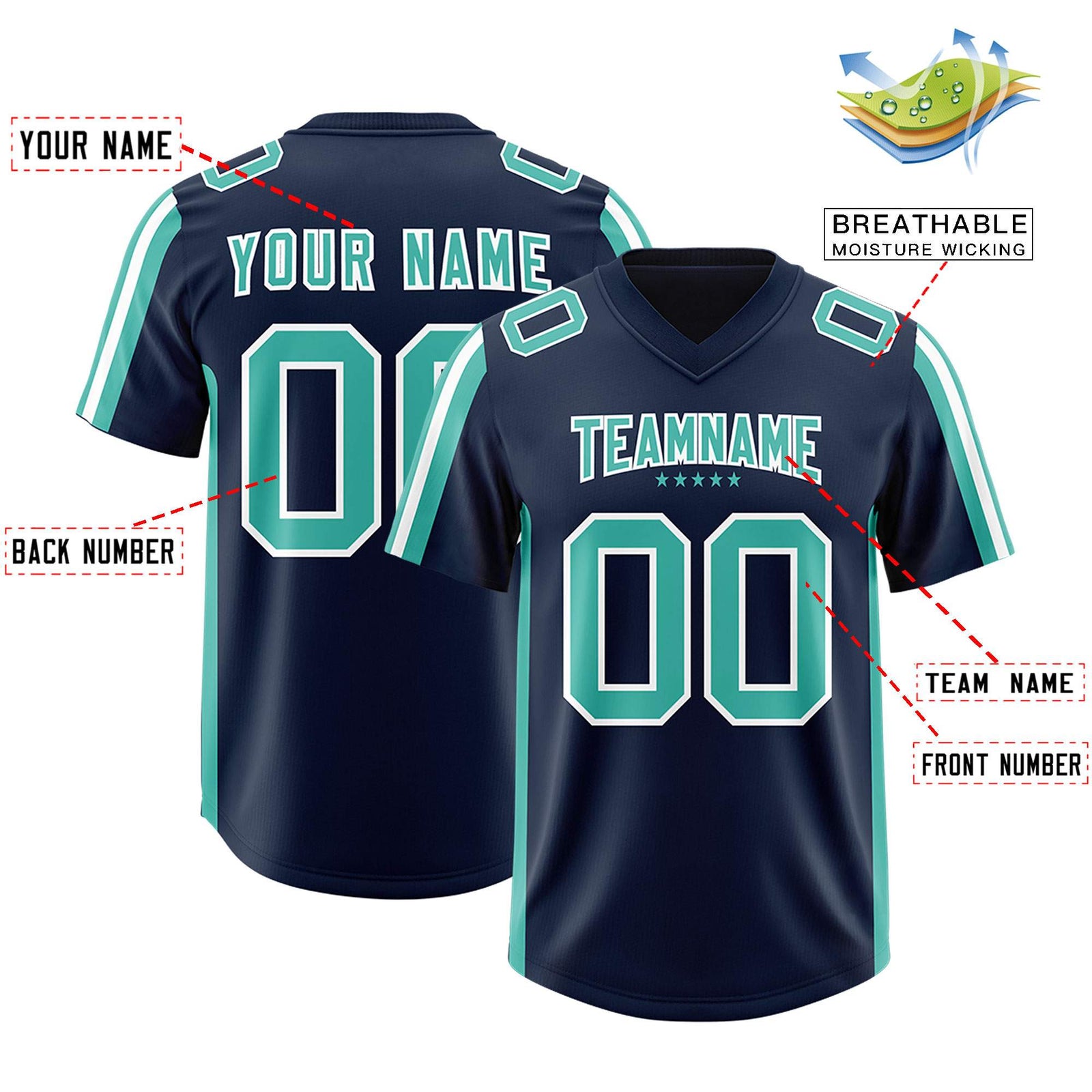 Custom Navy Bright Green and White Side Stripe Pattern Authentic Football Jersey