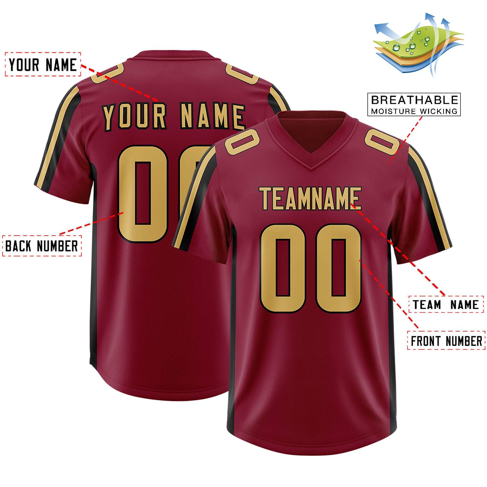 Custom Cardinal Black and White Side Stripe Pattern Authentic Football Jersey
