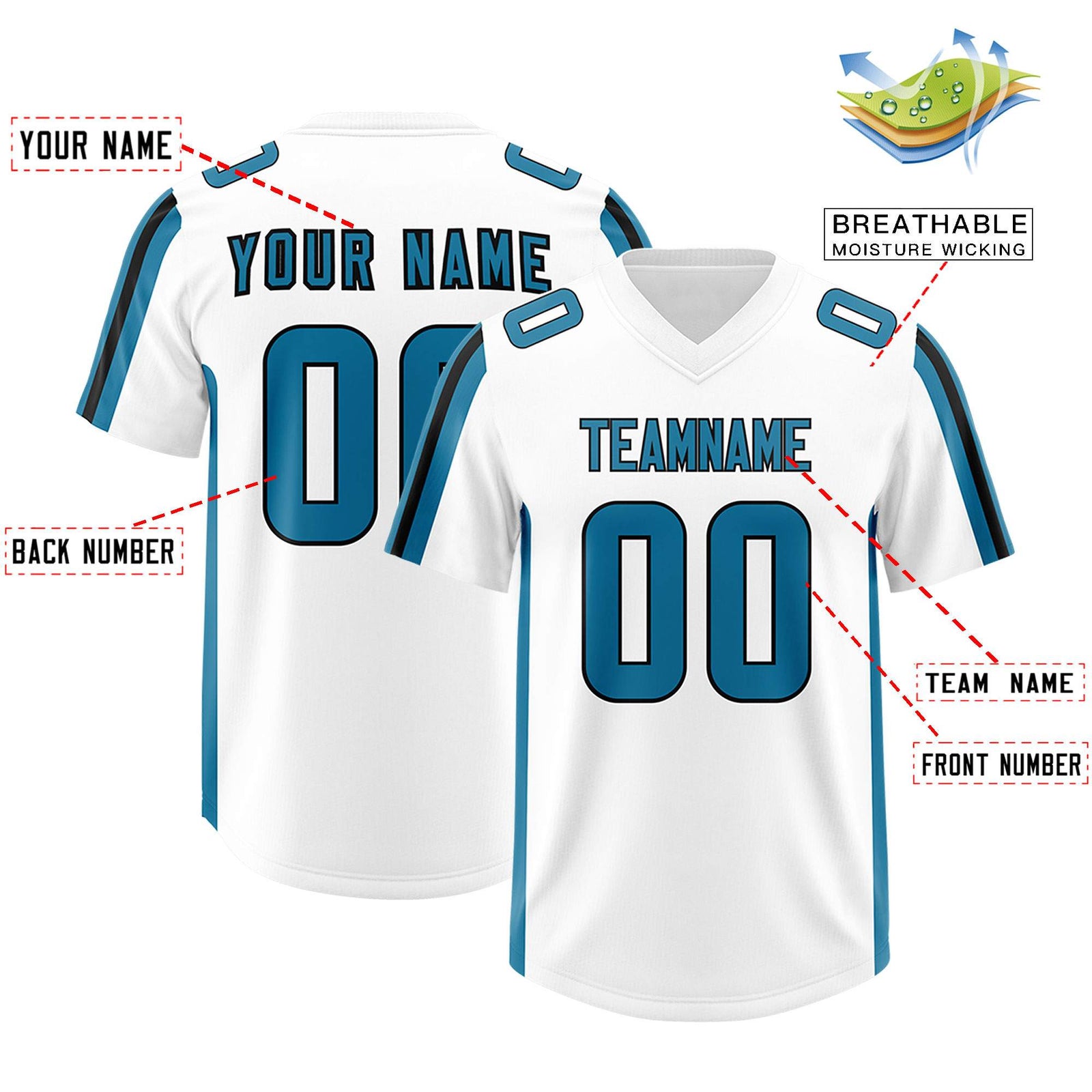 Custom White Panther Blue and Black Side Stripe Pattern Authentic Football Jersey