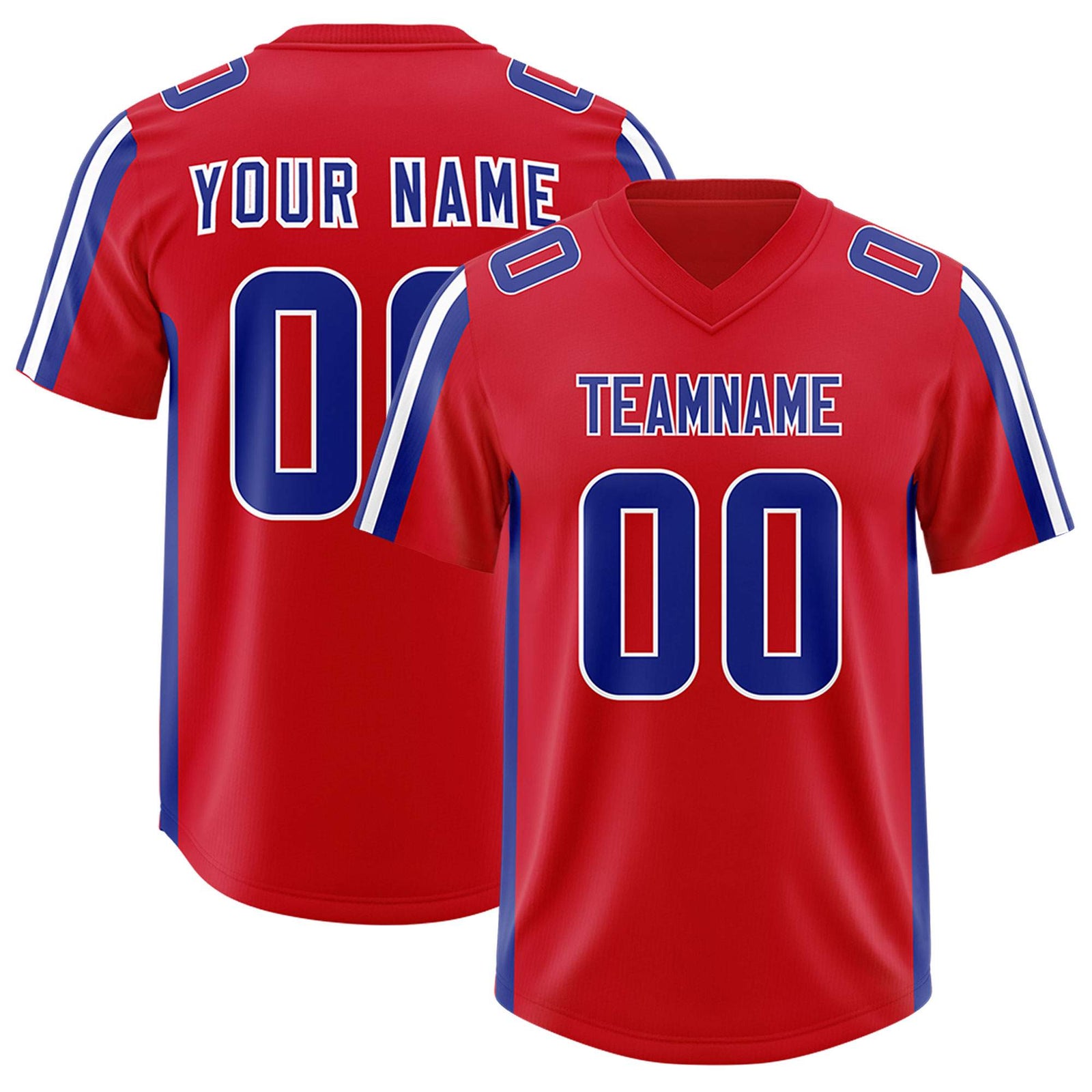 Custom Red Royal and White Side Stripe Pattern Authentic Football Jersey
