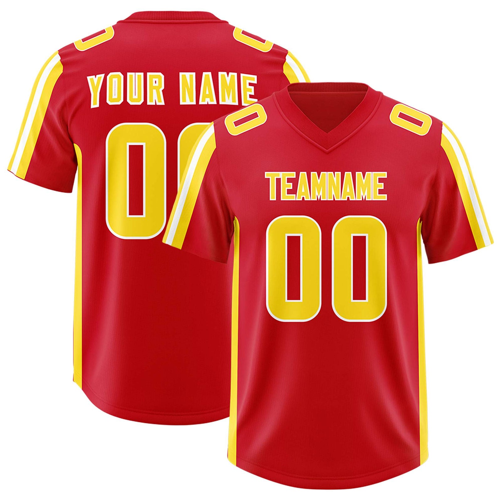Custom Red Gold and White Side Stripe Pattern Authentic Football Jersey