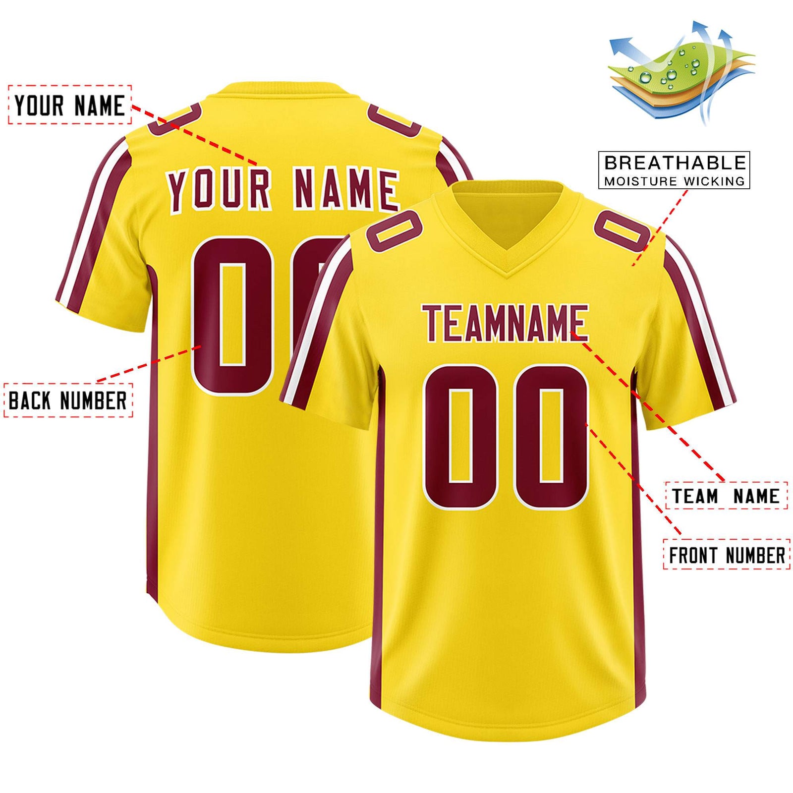 Custom Gold Cardinal and White Side Stripe Pattern Authentic Football Jersey