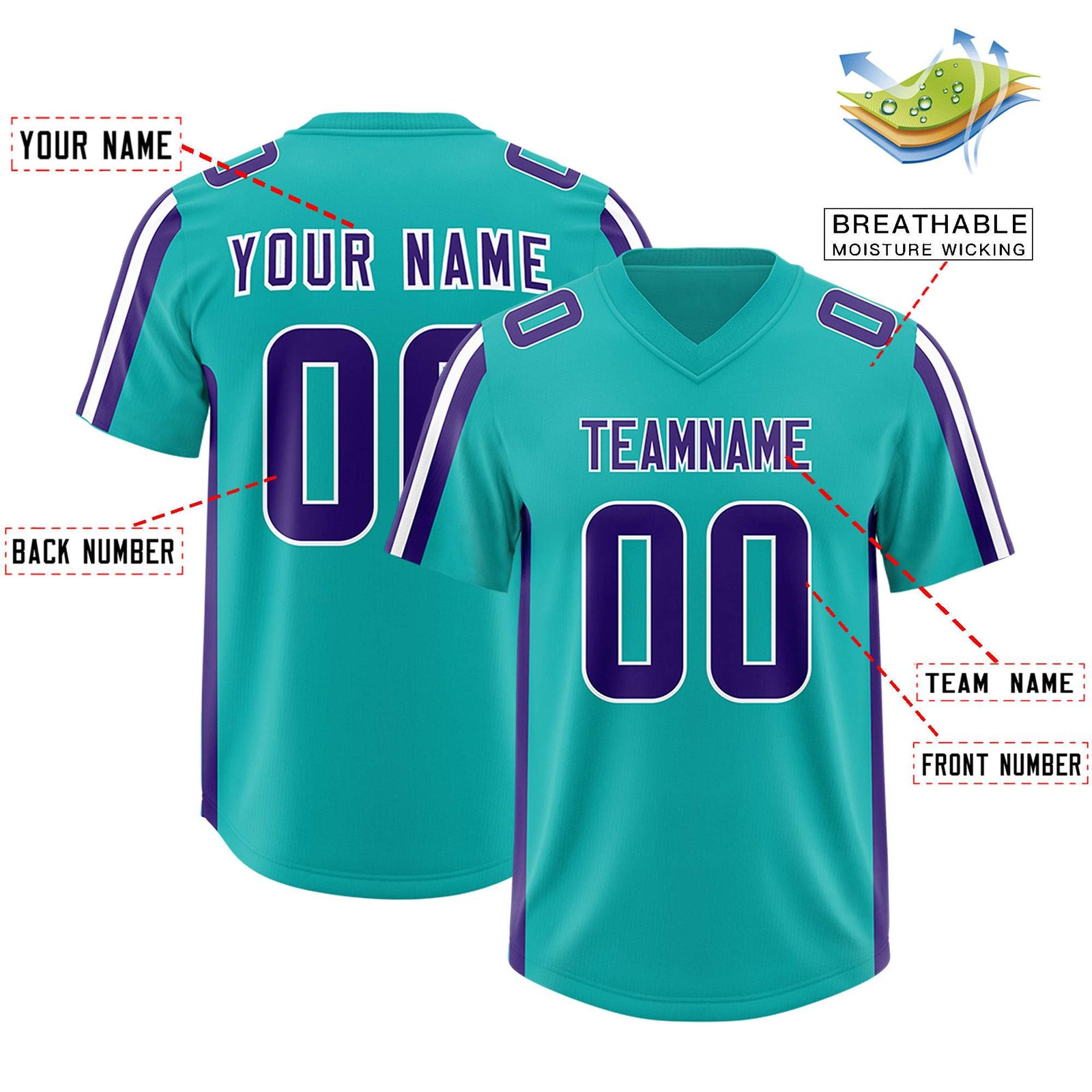 Custom Aqua Purple and White Side Stripe Pattern Authentic Football Jersey