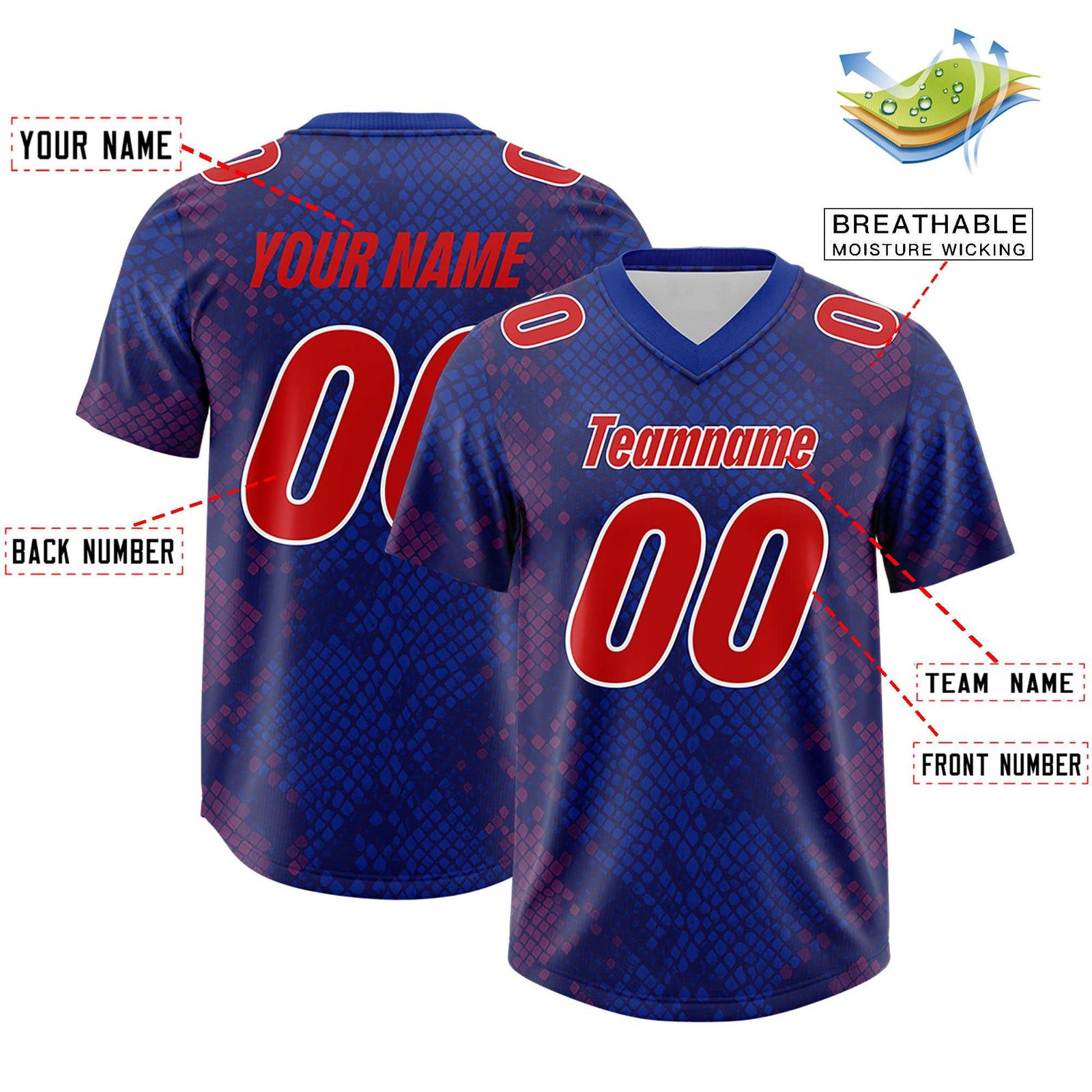 Custom Royal Personalized Snakeskin Graffiti Pattern Authentic Football Jersey