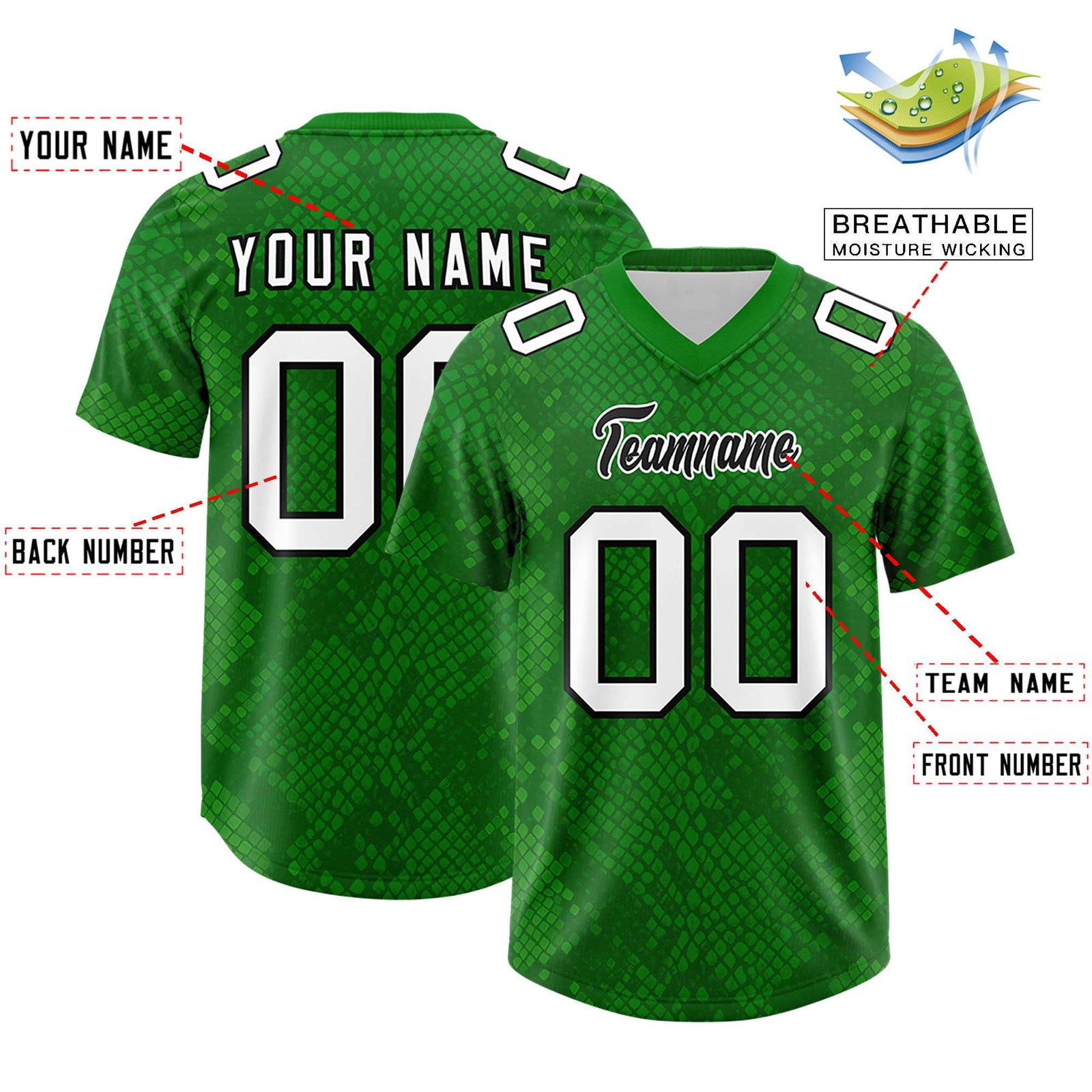 Custom Kelly Green Personalized Snakeskin Graffiti Pattern Authentic Football Jersey