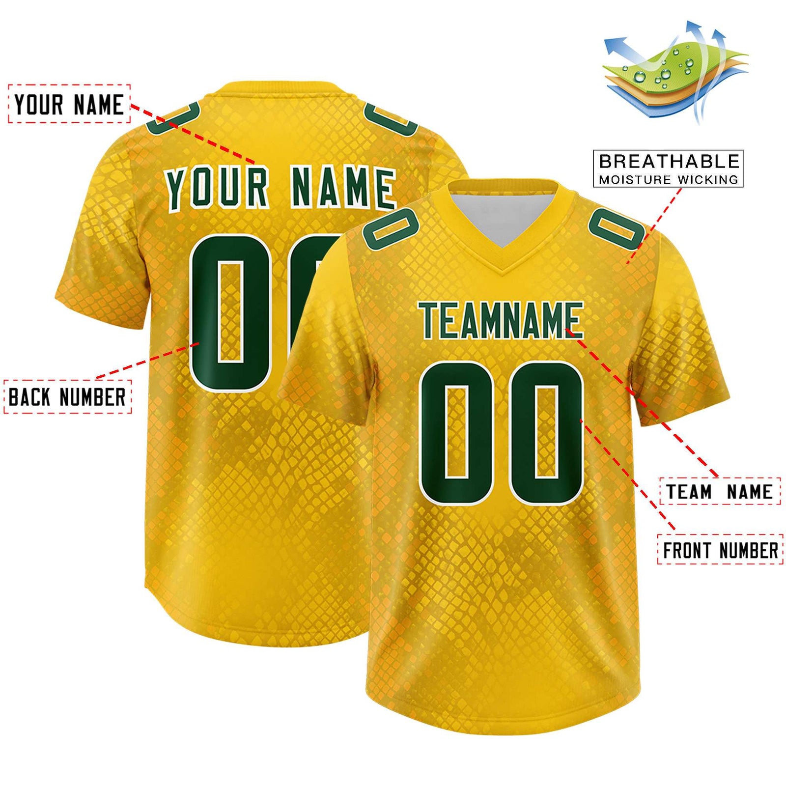 Custom Gold Personalized Snakeskin Graffiti Pattern Authentic Football Jersey