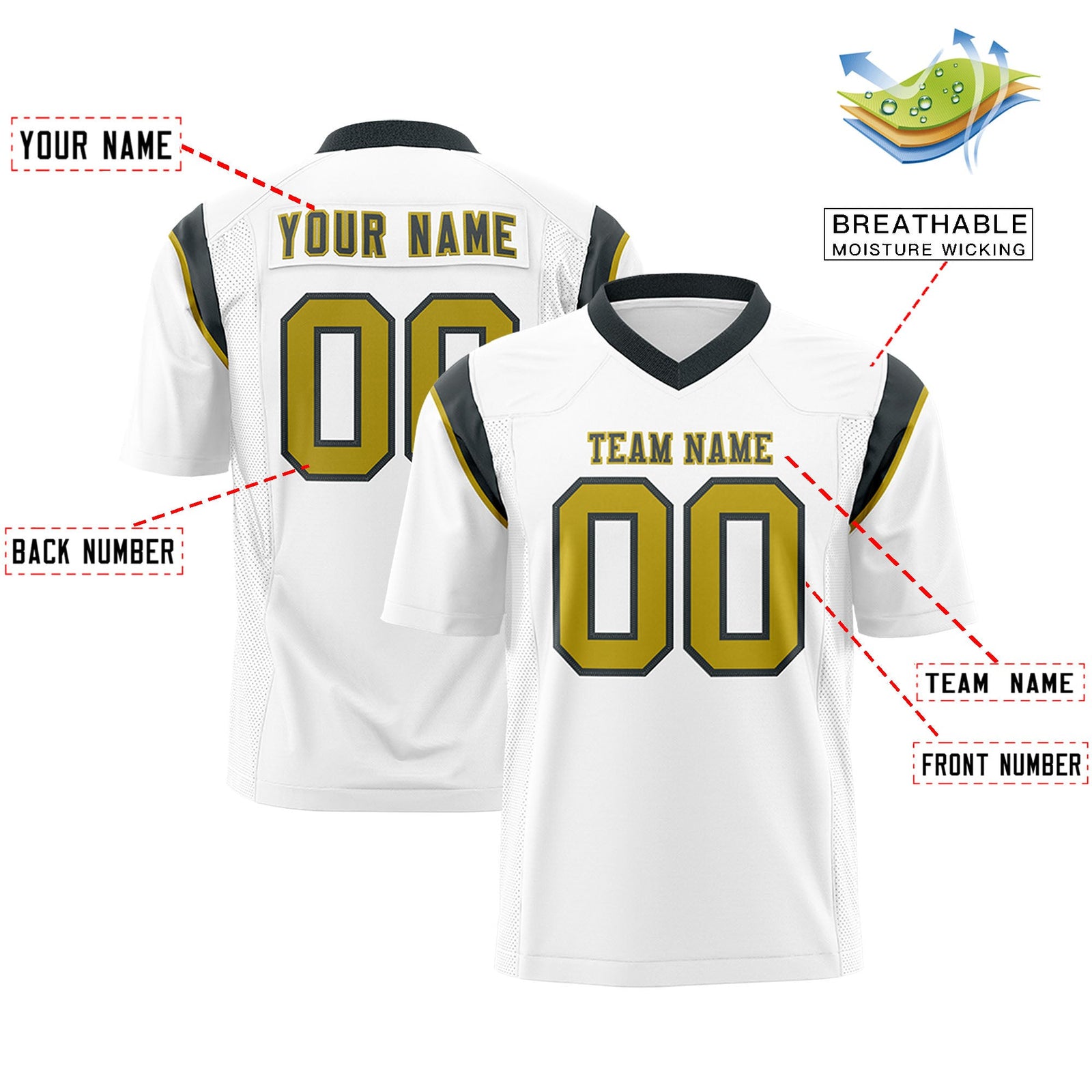 Custom Flag Football Jersey | White Dark Gray Color Block For Youth & Men | Add Name, Number & Logo | KXKSHOP