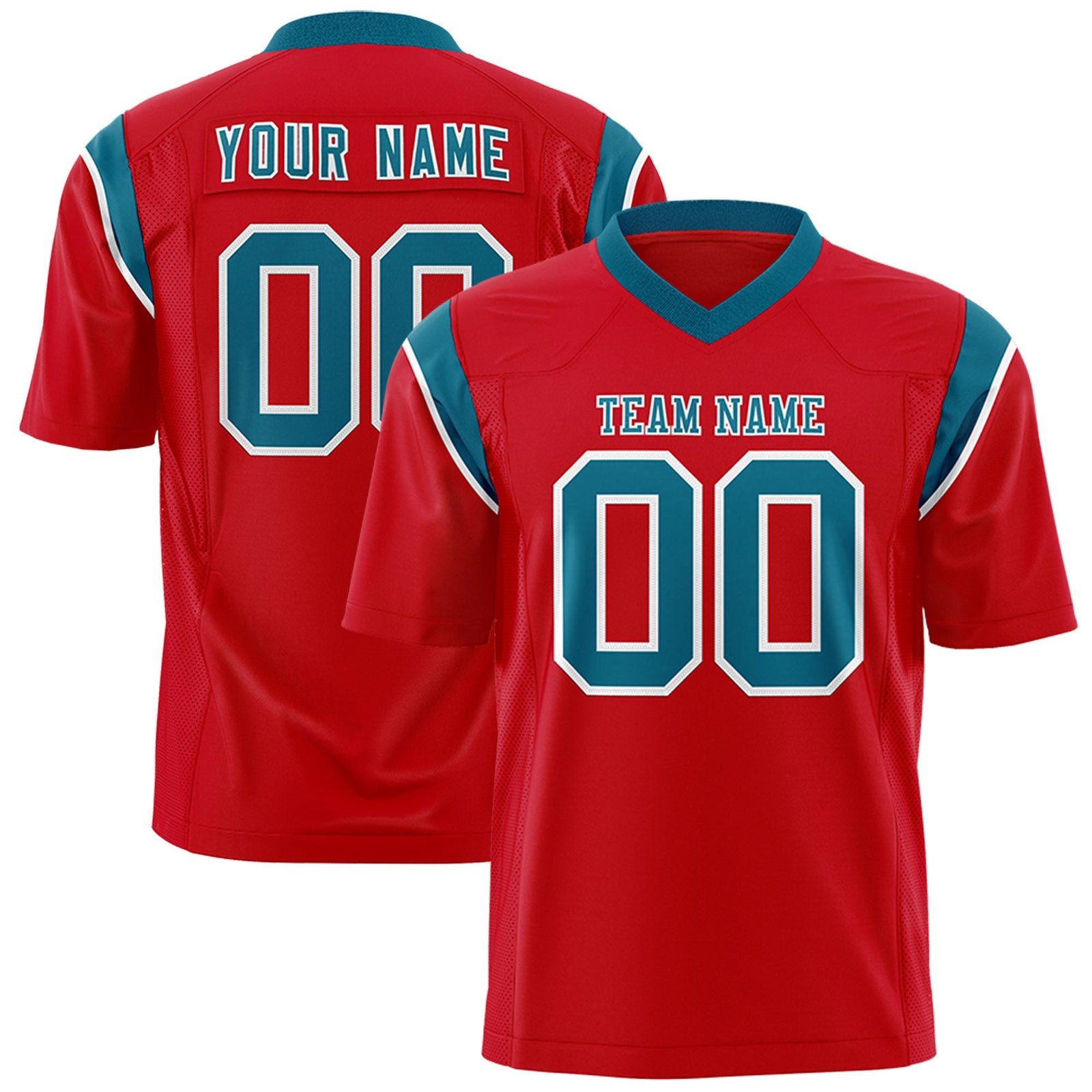 Custom Flag Football Jersey | Red Aqua Color Block For Youth & Men | Add Name, Number & Logo | KXKSHOP