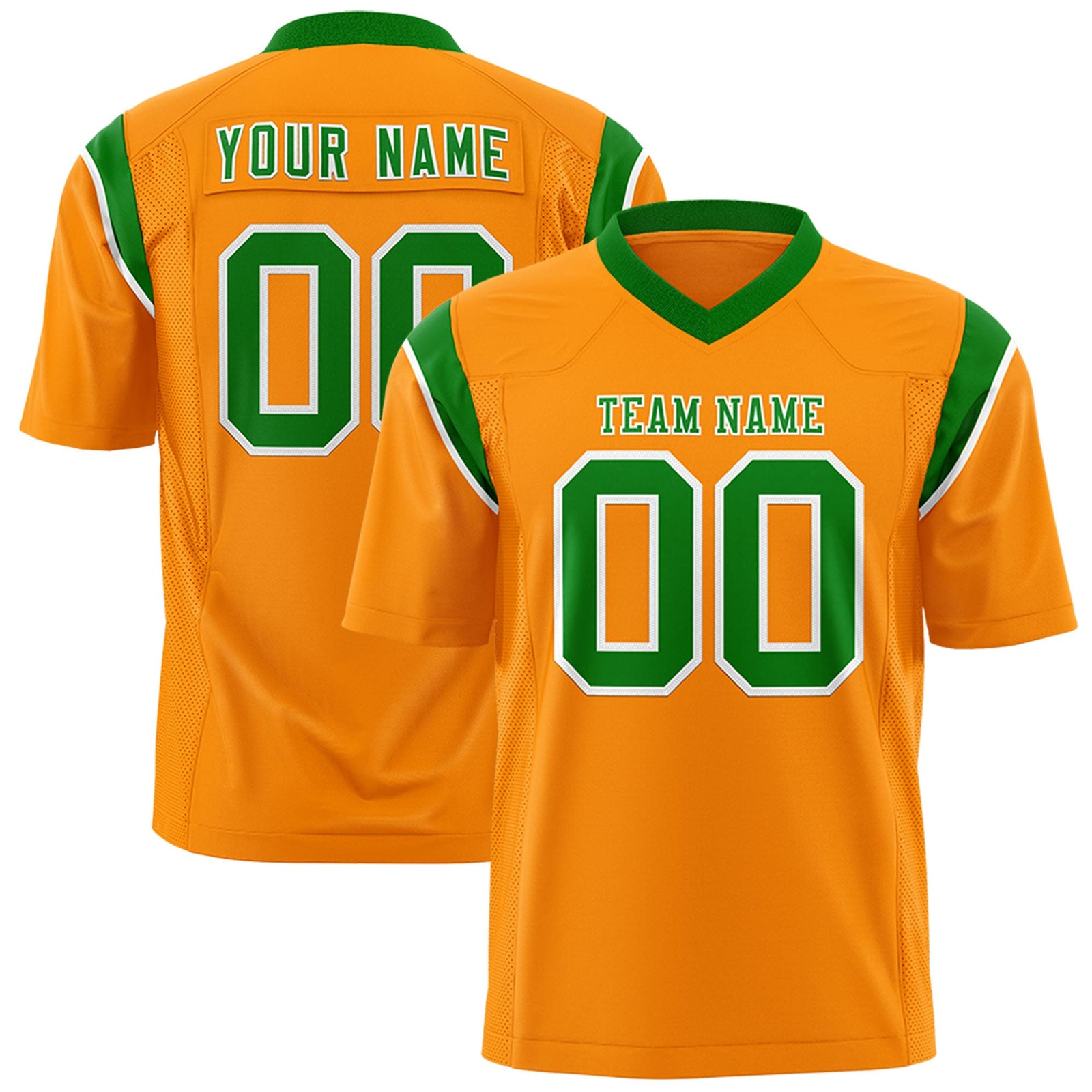 Custom Flag Football Jersey | Gold Orange Kelly Green Color Block For Youth & Men | Add Name, Number & Logo | KXKSHOP