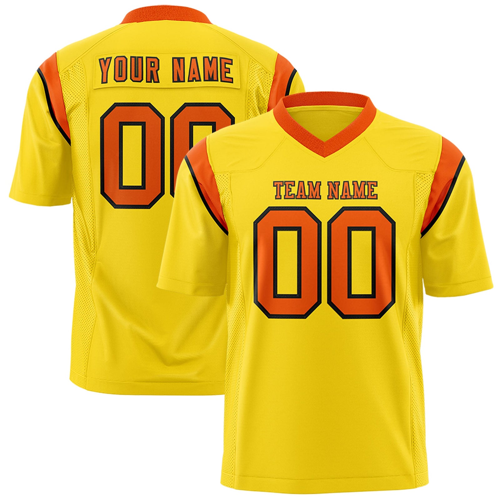 Custom Flag Football Jersey | Gold Orange Color Block For Youth & Men | Add Name, Number & Logo | KXKSHOP