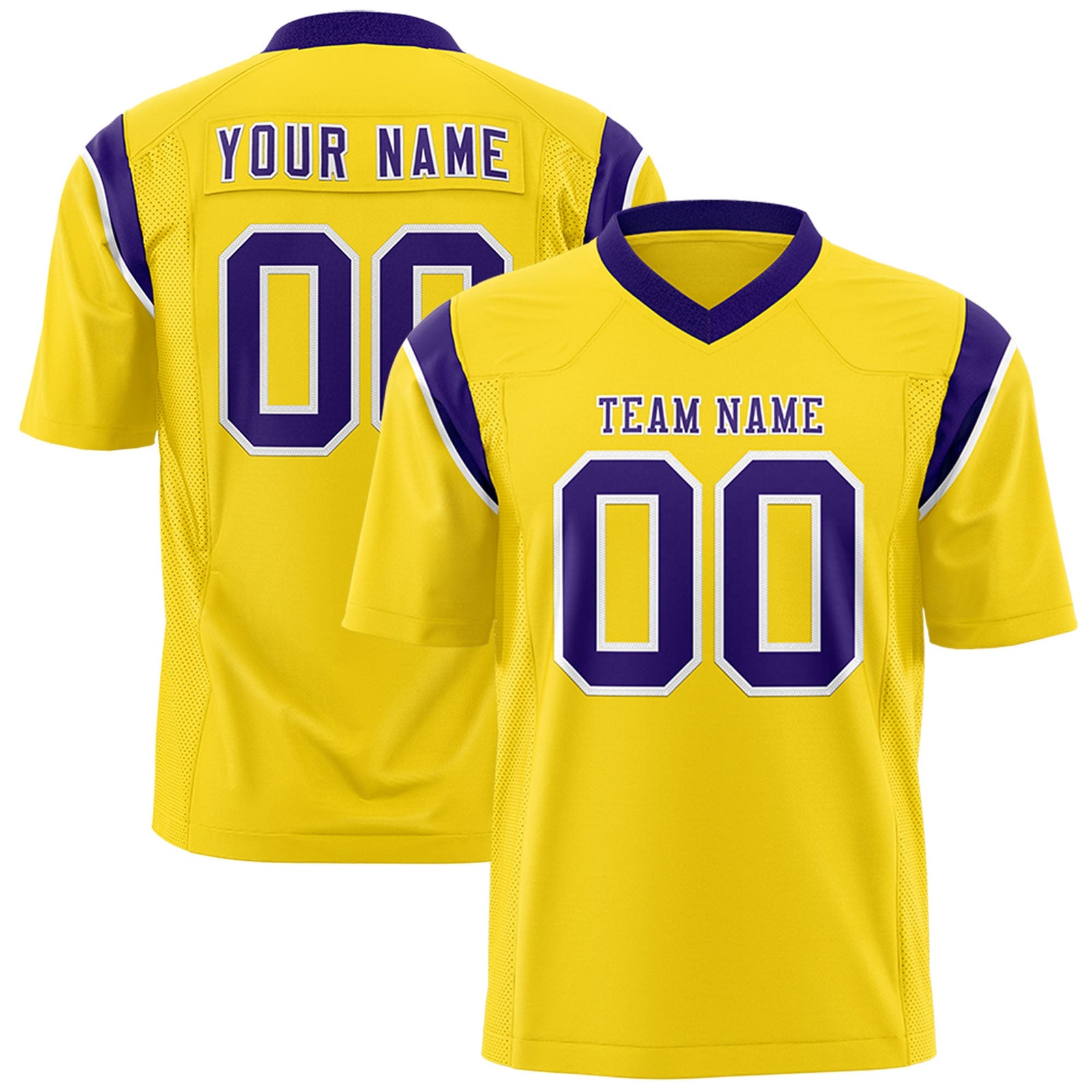 Custom Flag Football Jersey | Gold Purple Color Block For Youth & Men | Add Name, Number & Logo | KXKSHOP