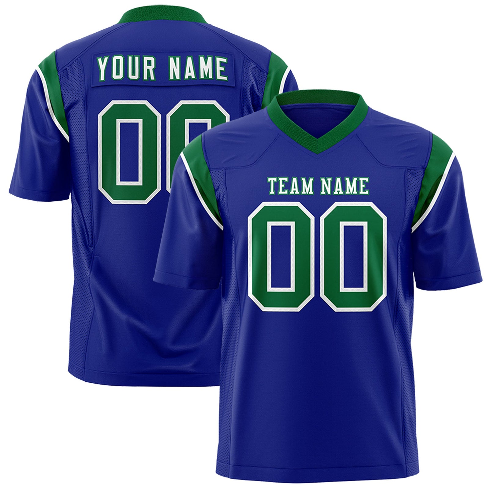 Custom Flag Football Jersey | Royal Kelly Green Color Block For Youth & Men | Add Name, Number & Logo | KXKSHOP